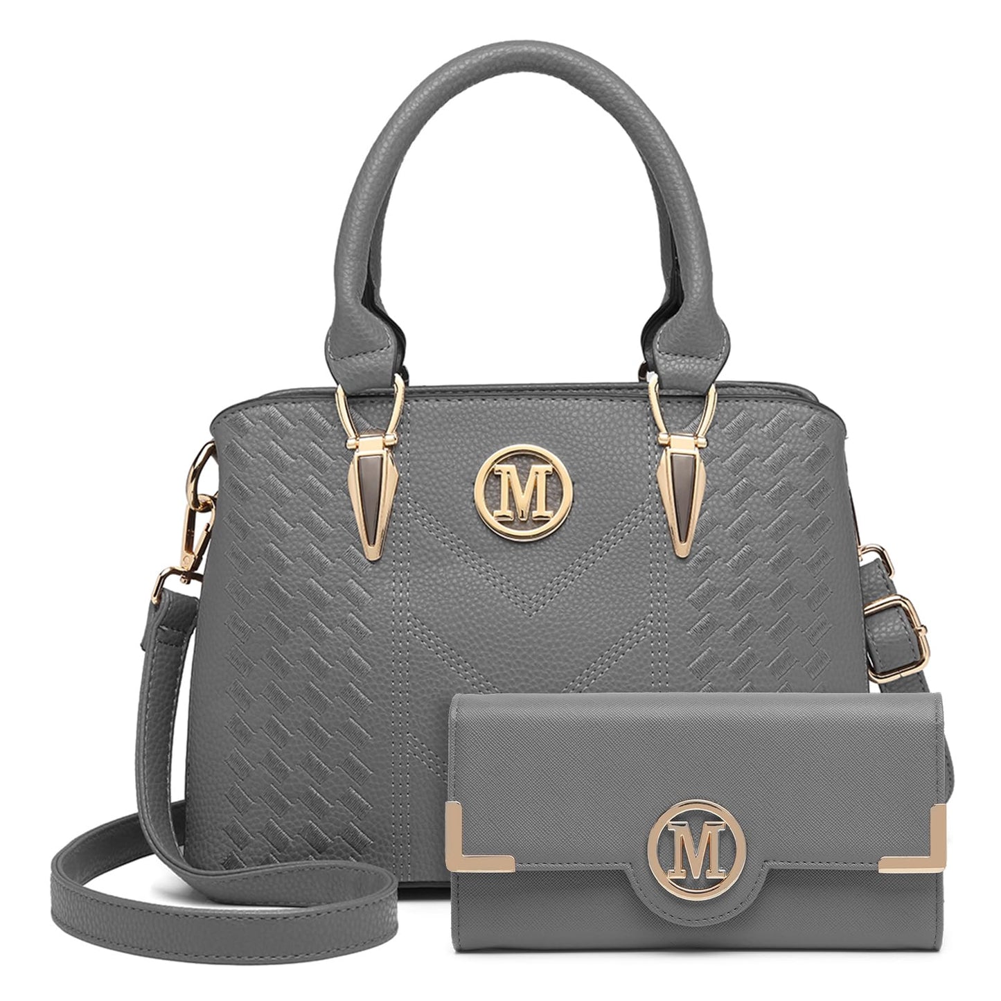 Miss Lulu Handbag for Women, Woven and Chevron Pattern, M Logo on The Front, Top Handle or Shoulder Bag