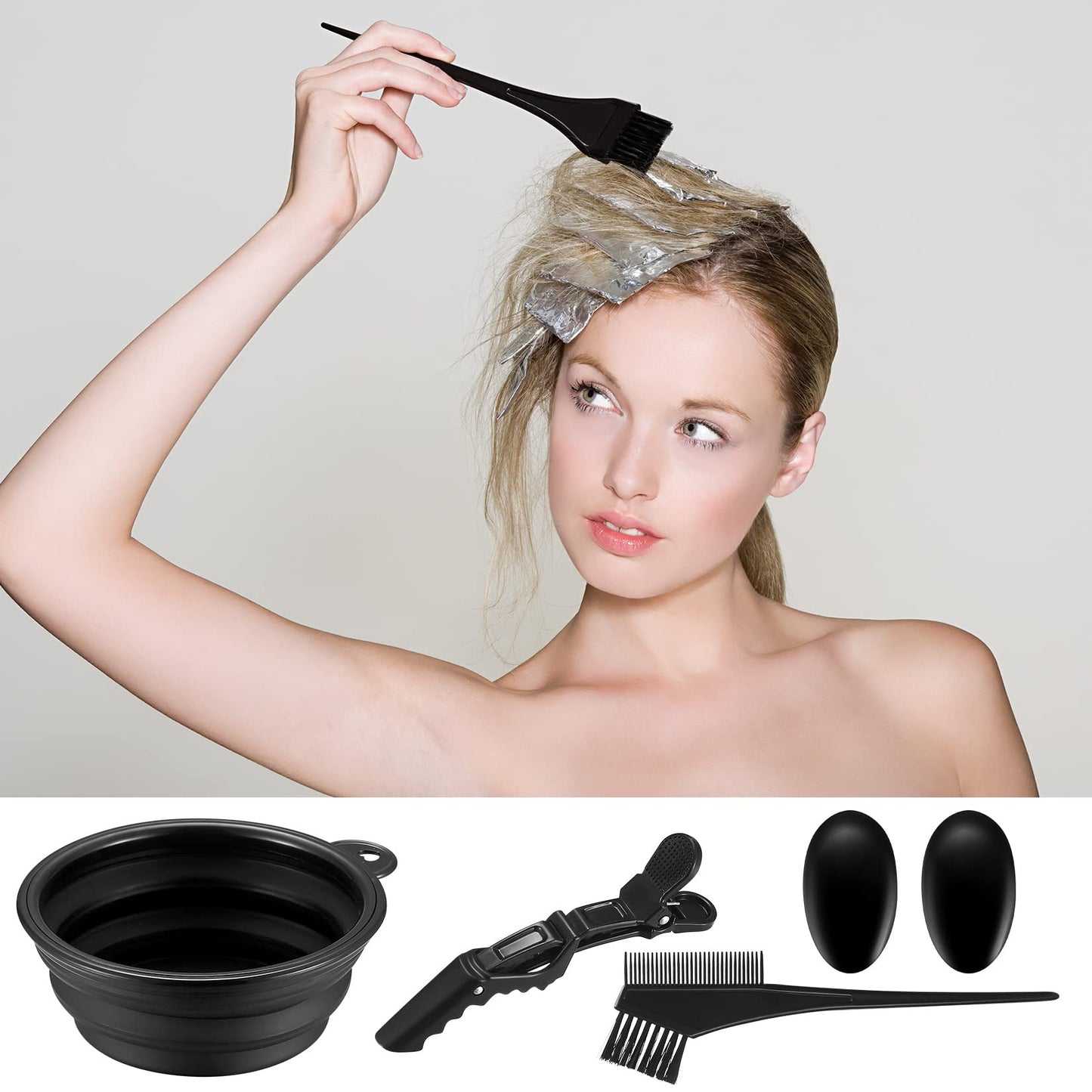 Yibaijia 9 Pcs Tools for Hair Colouring Kit, Hair Dying Tools Kit, DIY Beauty Salon Hairs Bleaching Kits, Dye Bowl and Brush, Including Mixing Bowl, Ear Cover, Shawl, Gloves, Clips