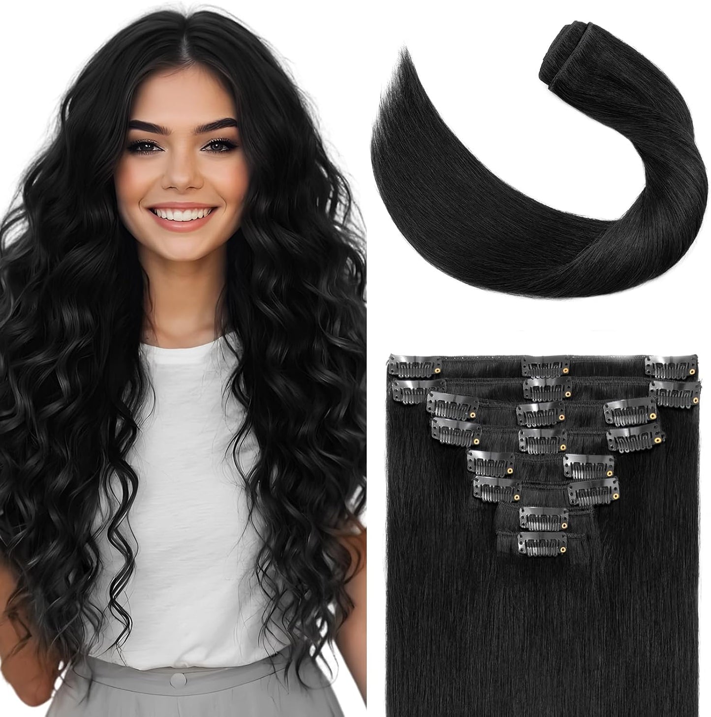 Elailite Clip in Hair Extensions Real Human Hair - 100% Remy Hair Straight 8 Pcs Thin Weft (#12/613 Golden Brown Mix Bleach Blonde, 10 Inch (50 g))