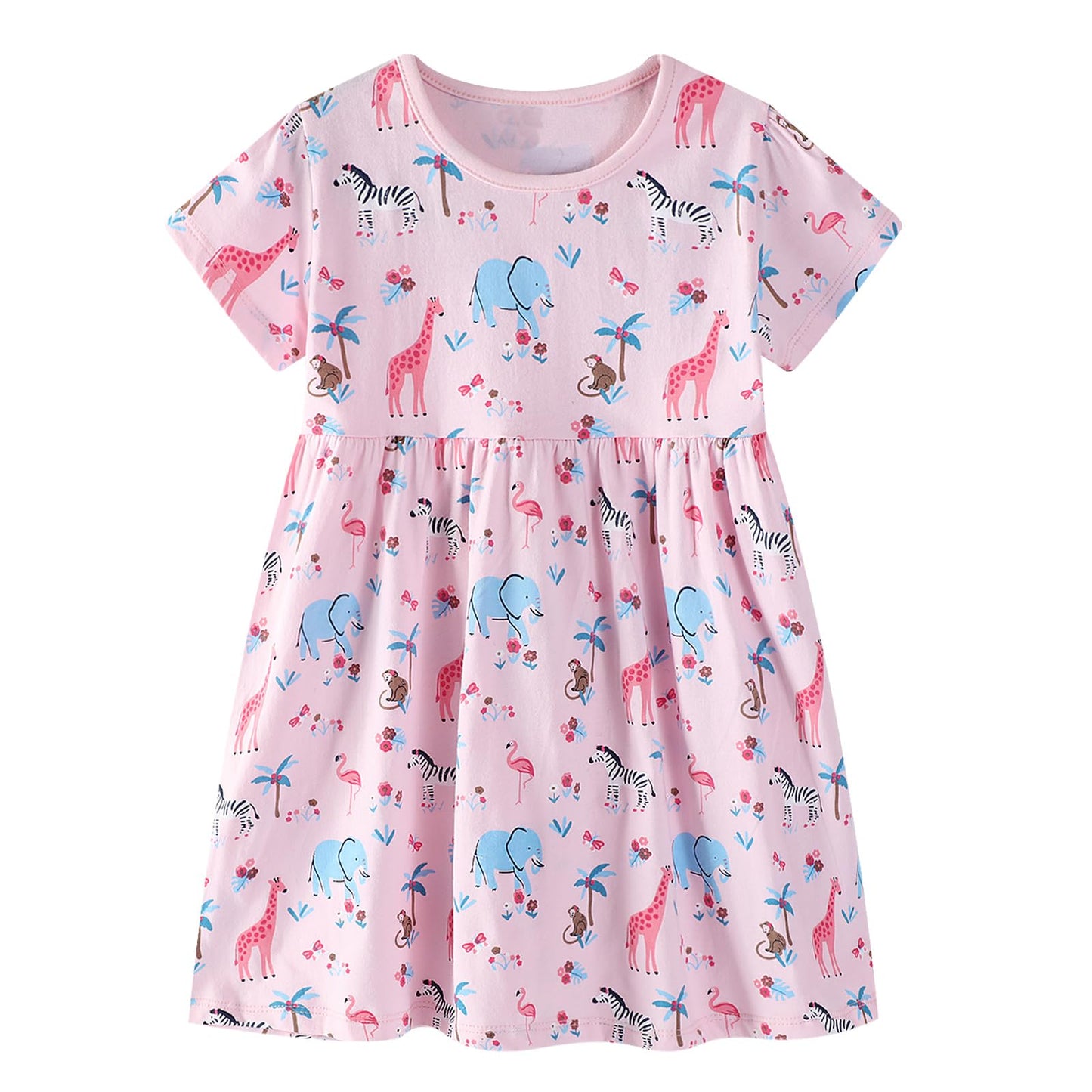 Smazero Baby Girl's Summer Dresses Short Sleeve Casual Dinosaur Horse Print Shirt Dress Little Kids Clothes Children Age 1-7 Years
