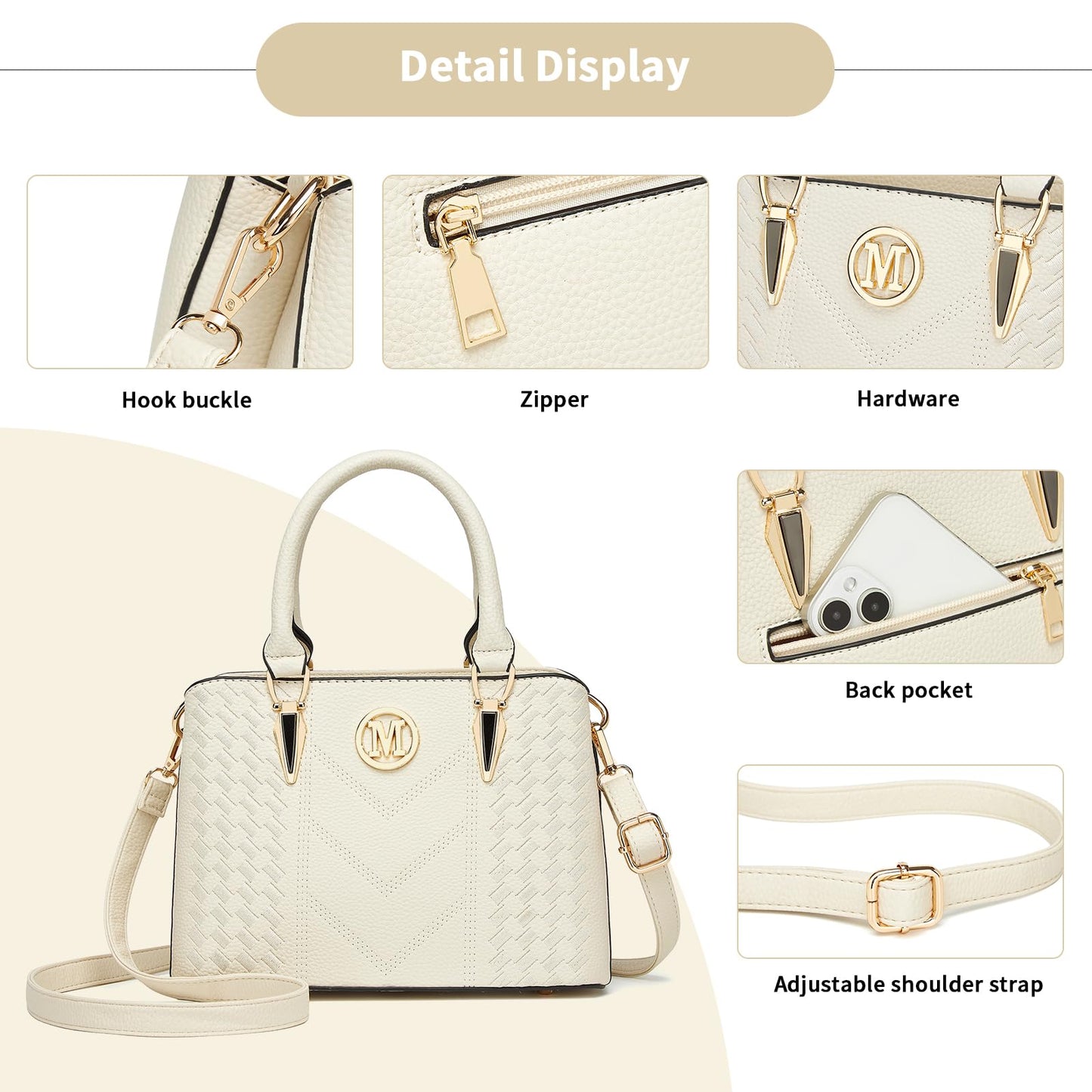 Miss Lulu Handbag for Women, Woven and Chevron Pattern, M Logo on The Front, Top Handle or Shoulder Bag