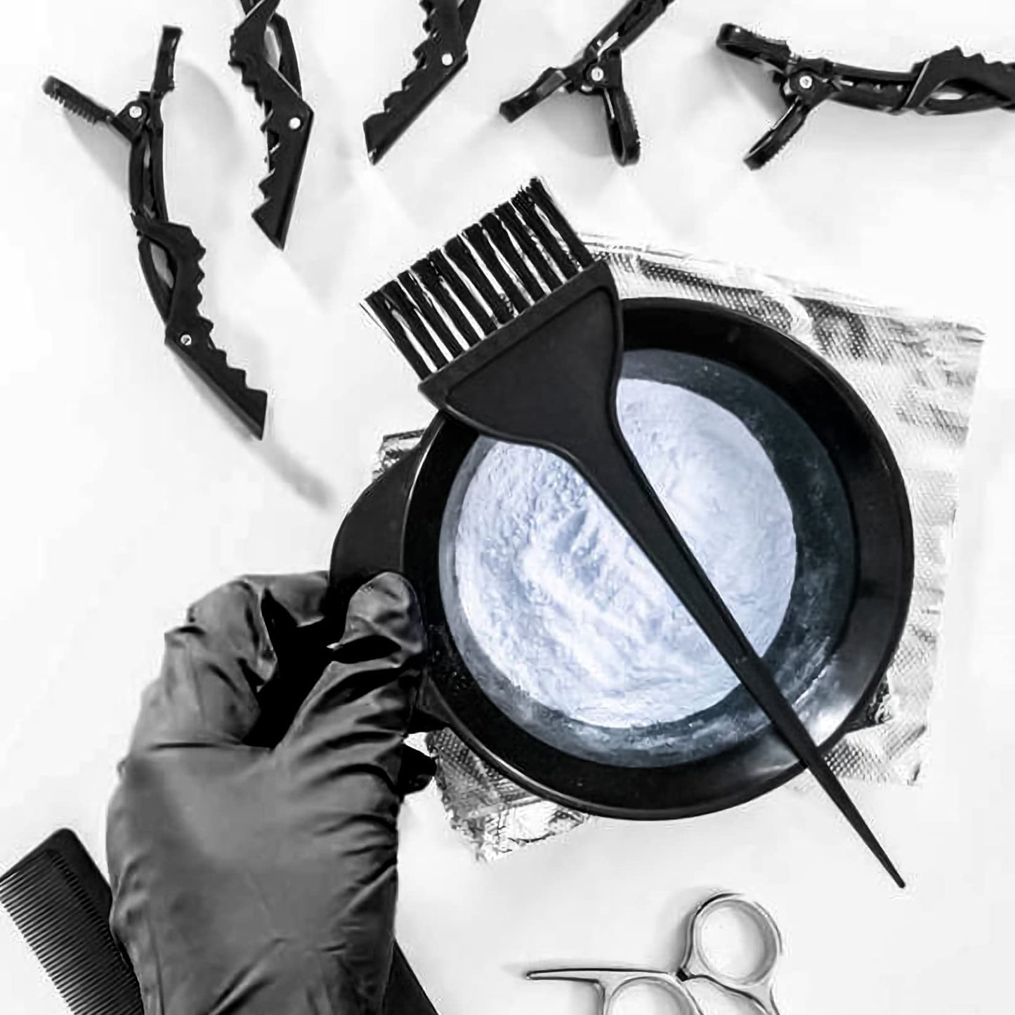 Yibaijia 9 Pcs Tools for Hair Colouring Kit, Hair Dying Tools Kit, DIY Beauty Salon Hairs Bleaching Kits, Dye Bowl and Brush, Including Mixing Bowl, Ear Cover, Shawl, Gloves, Clips