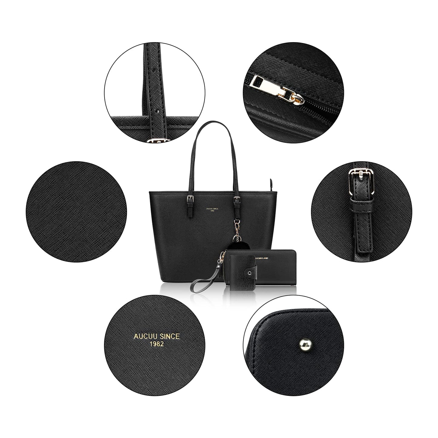 URAQT Women Handbag Tote Bag, 15.6 Inch PU Leather Shoulder Bag Laptop Bags with Adjustable Handle, Lightweight Stylish Designer Large Black Handbags for School Work Travel