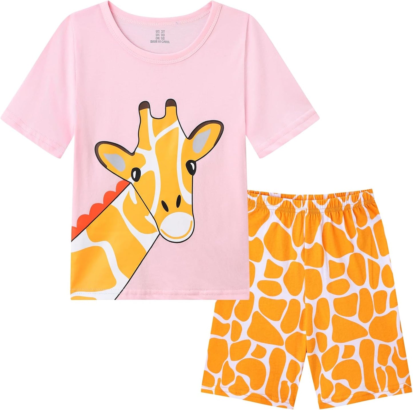 Dinopjs Girl's Pyjama Sets Cotton Dinosaur Unicorn Giraffe Pjs Kids Summer Short Pajamas for Girls 2-7 Years Children Clothes