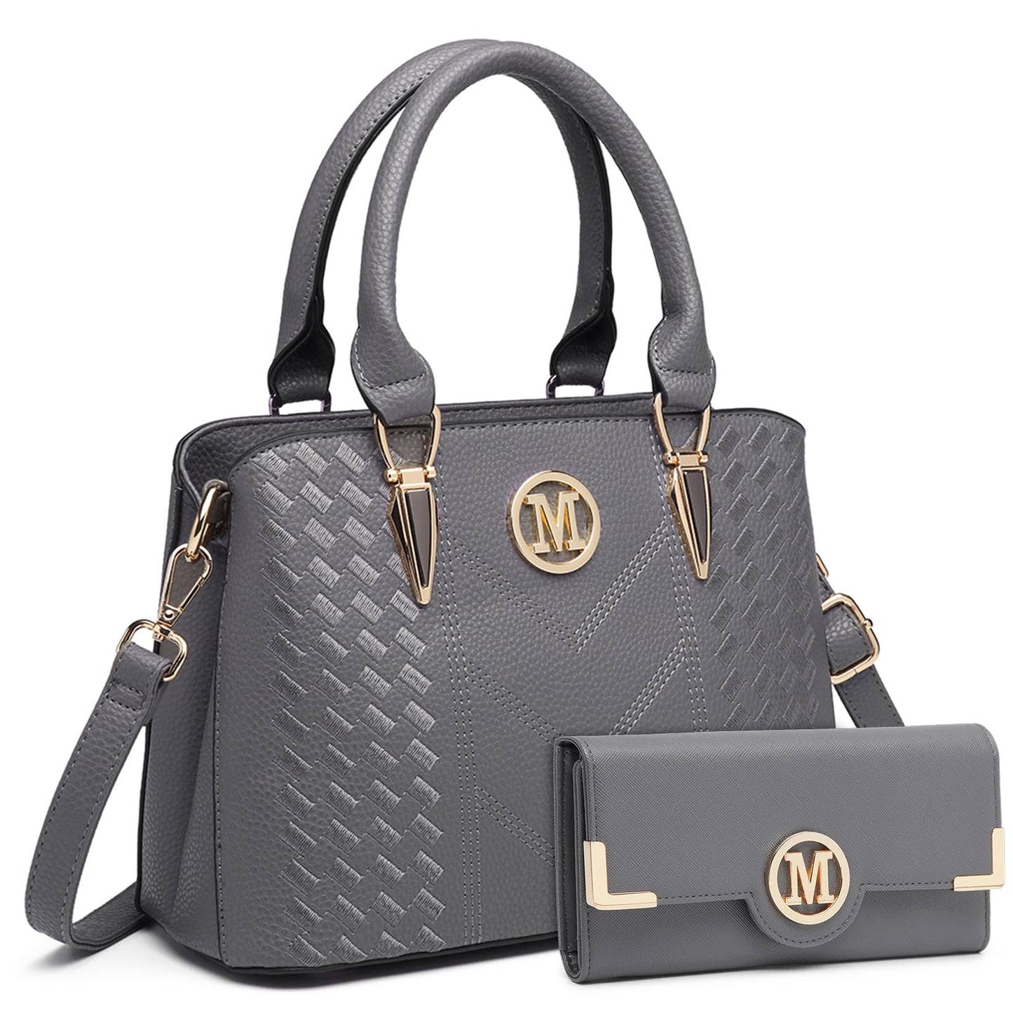 Miss Lulu Handbag for Women, Woven and Chevron Pattern, M Logo on The Front, Top Handle or Shoulder Bag
