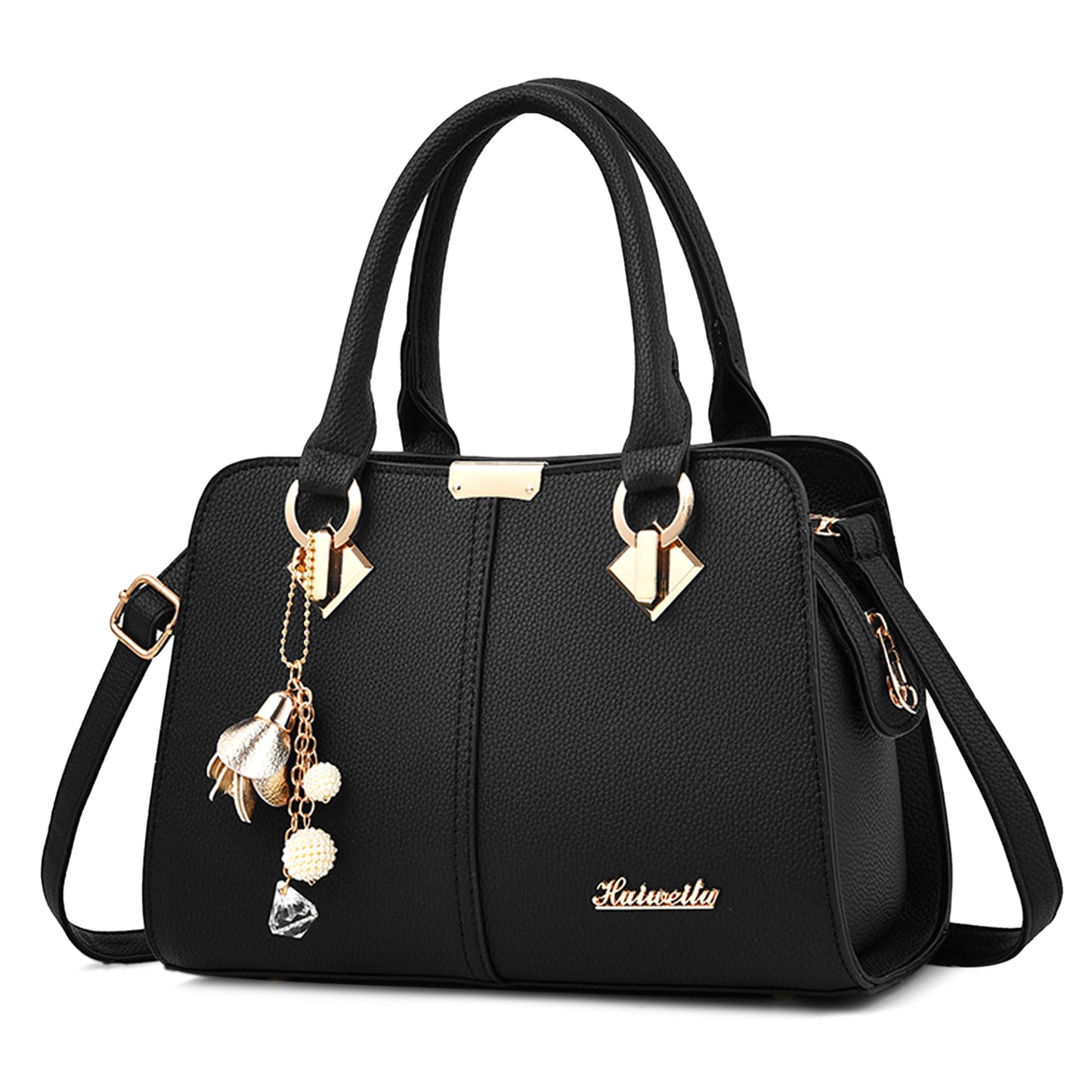 FORRICA Handbags for Women Elegant Pendant Ladies Shoulder Bags Top Handle Crossbody Bag PU Leather for Shopping Work Dating Black B