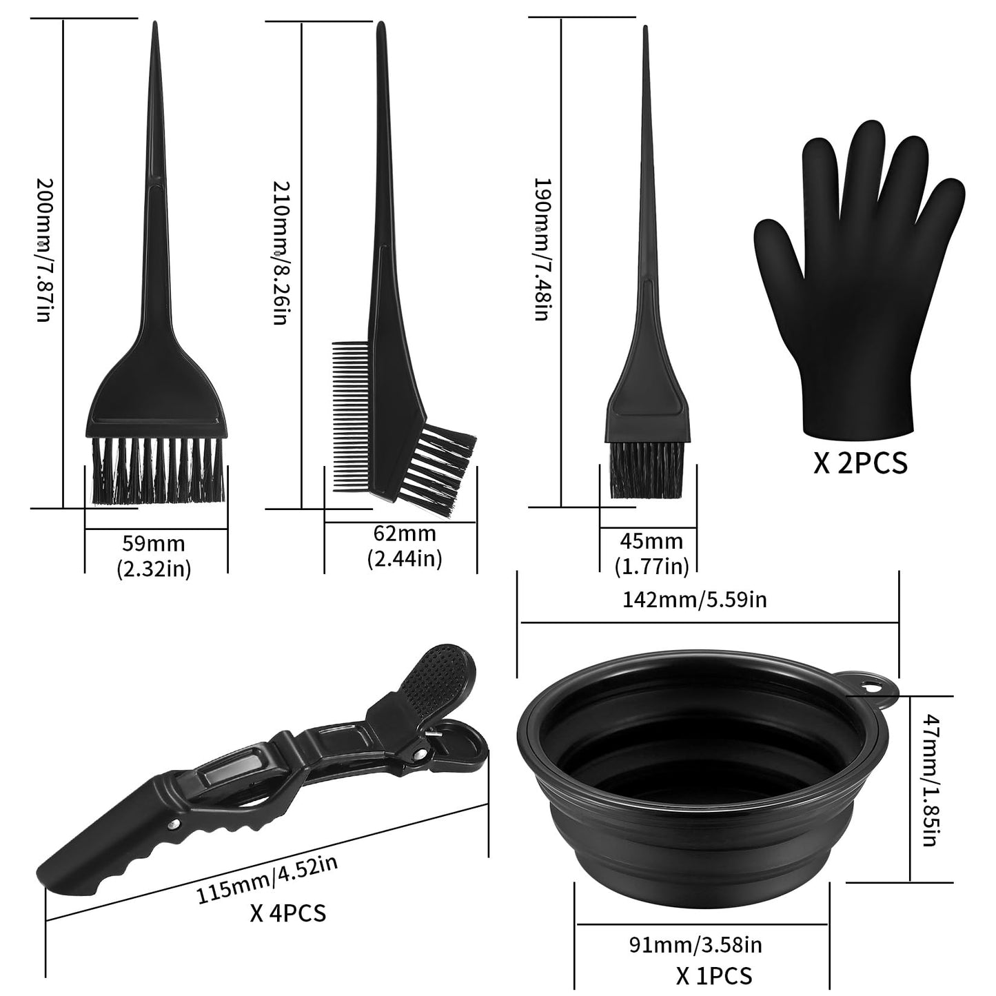 Yibaijia 9 Pcs Tools for Hair Colouring Kit, Hair Dying Tools Kit, DIY Beauty Salon Hairs Bleaching Kits, Dye Bowl and Brush, Including Mixing Bowl, Ear Cover, Shawl, Gloves, Clips