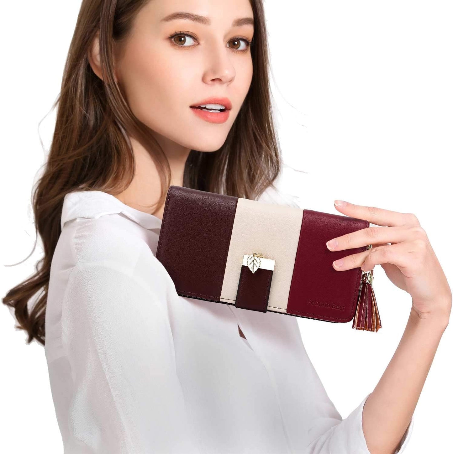 Pomelo Best Womens Wallet RFID Blocking Large Capacity Long Purse with Multiple Card Slots Zipper Phone Coin Pocket
