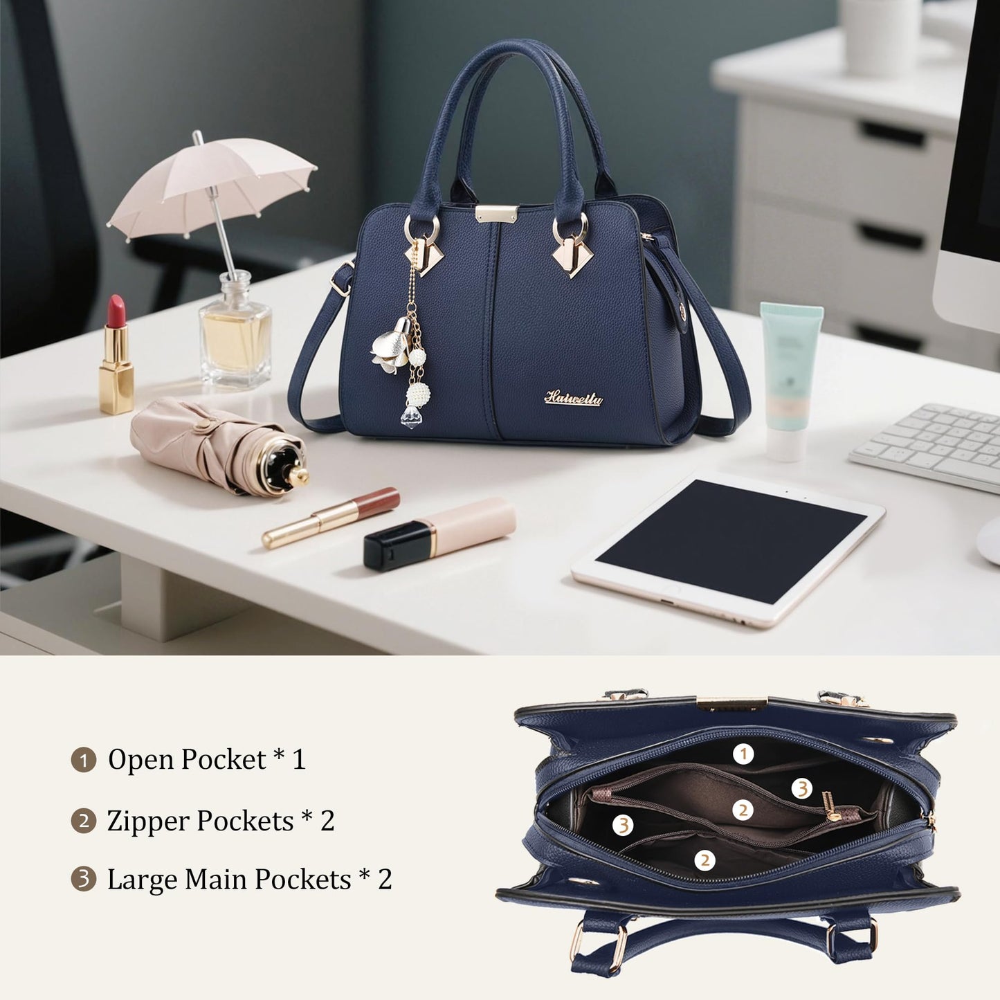 FORRICA Handbags for Women Elegant Pendant Ladies Shoulder Bags Top Handle Crossbody Bag PU Leather for Shopping Work Dating Black B
