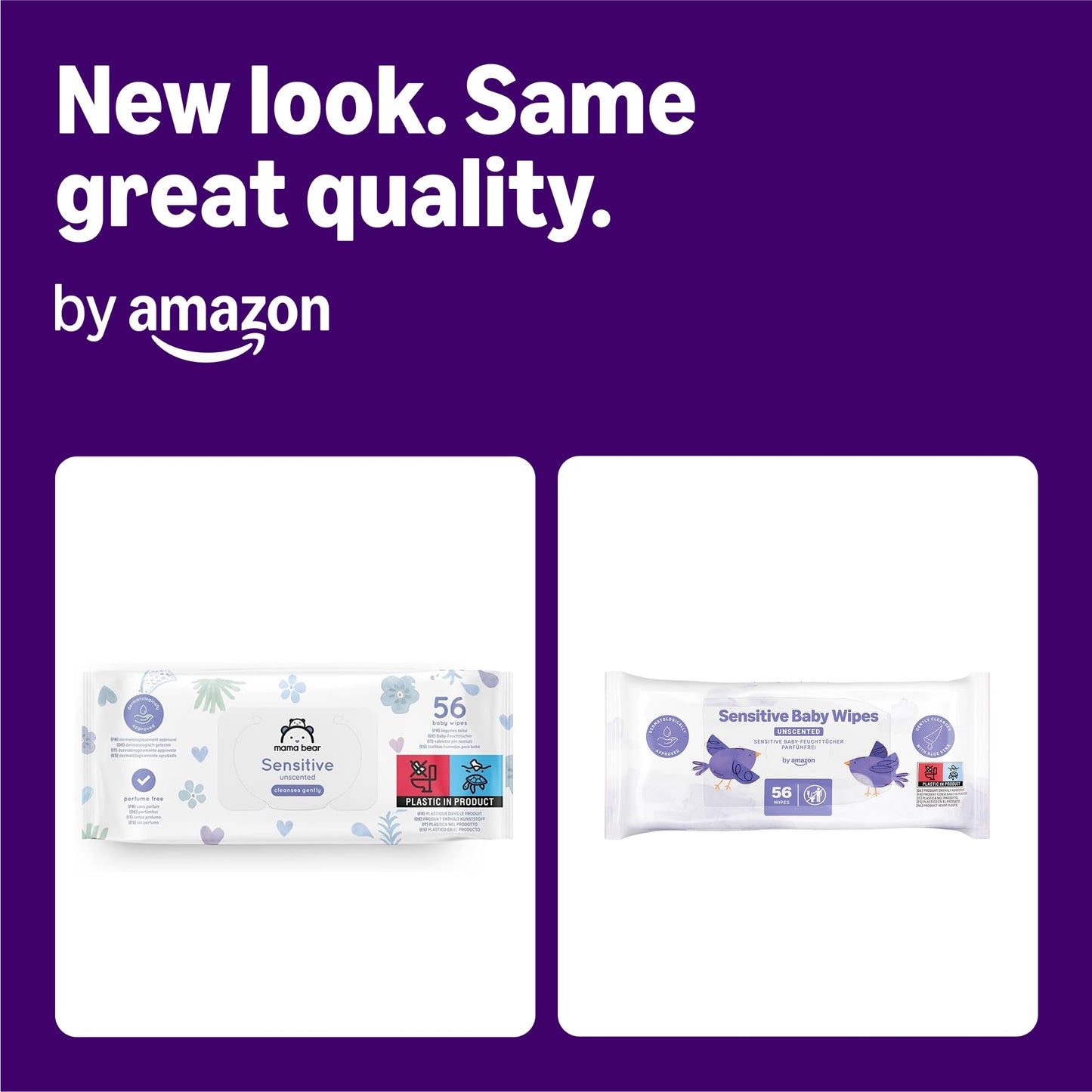by Amazon Sensitive Baby Wipes 1008 Wipes, Unscented, 18 Pack of 56, (Previously a Mama Bear brand, same product)