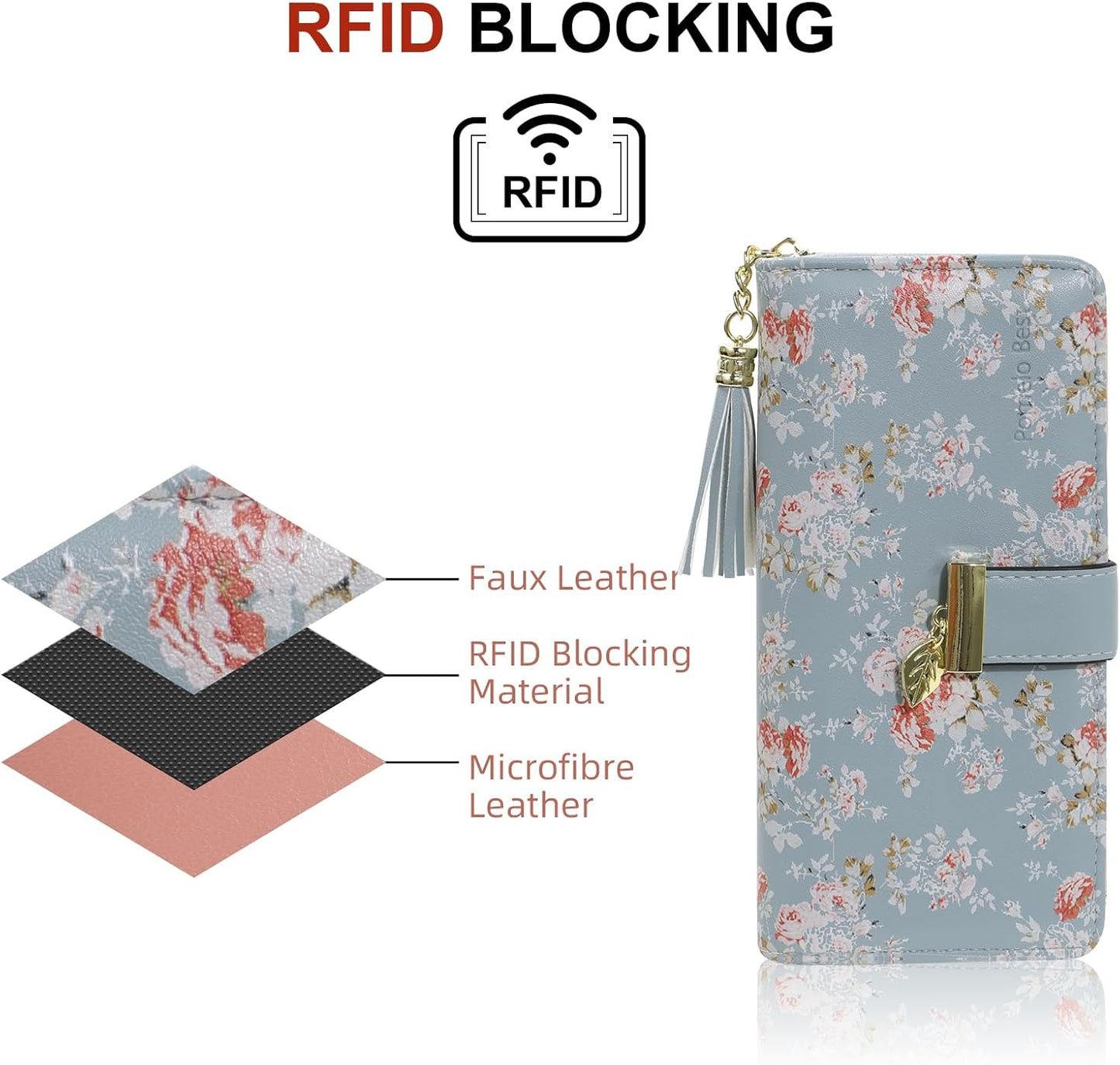 Pomelo Best Womens Wallet RFID Blocking Large Capacity Long Purse with Multiple Card Slots Zipper Phone Coin Pocket