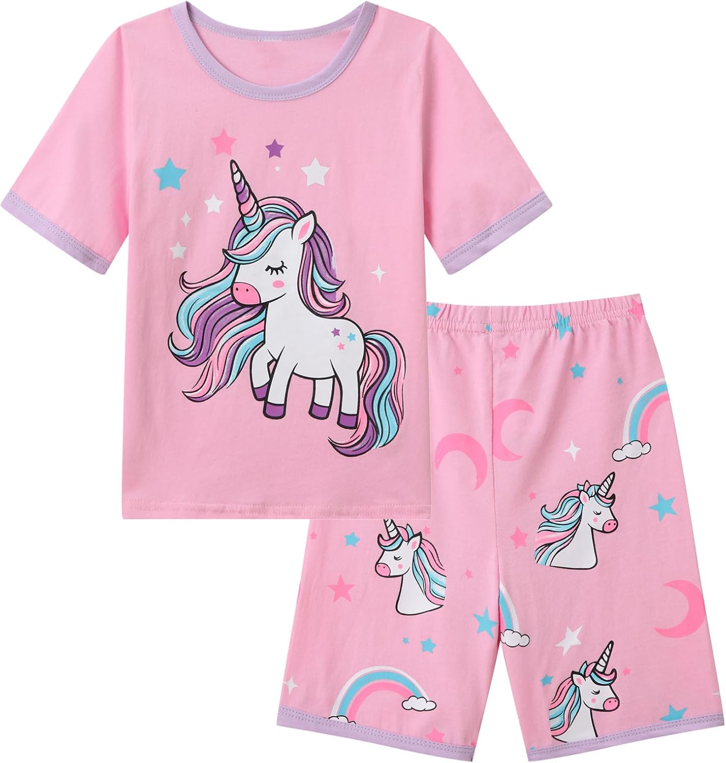 Dinopjs Girl's Pyjama Sets Cotton Dinosaur Unicorn Giraffe Pjs Kids Summer Short Pajamas for Girls 2-7 Years Children Clothes