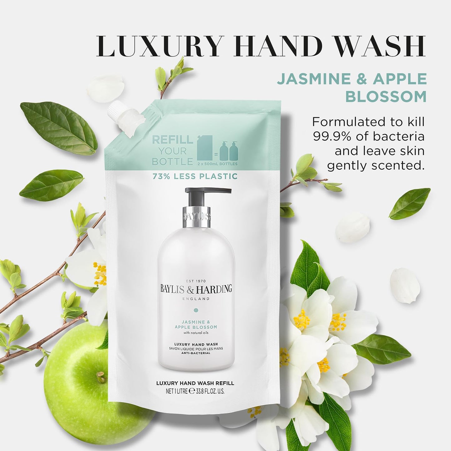 Baylis & Harding Jasmine and Apple Blossom Anti-Bacterial Hand Wash, 500 ml (Pack of 3) - Vegan Friendly
