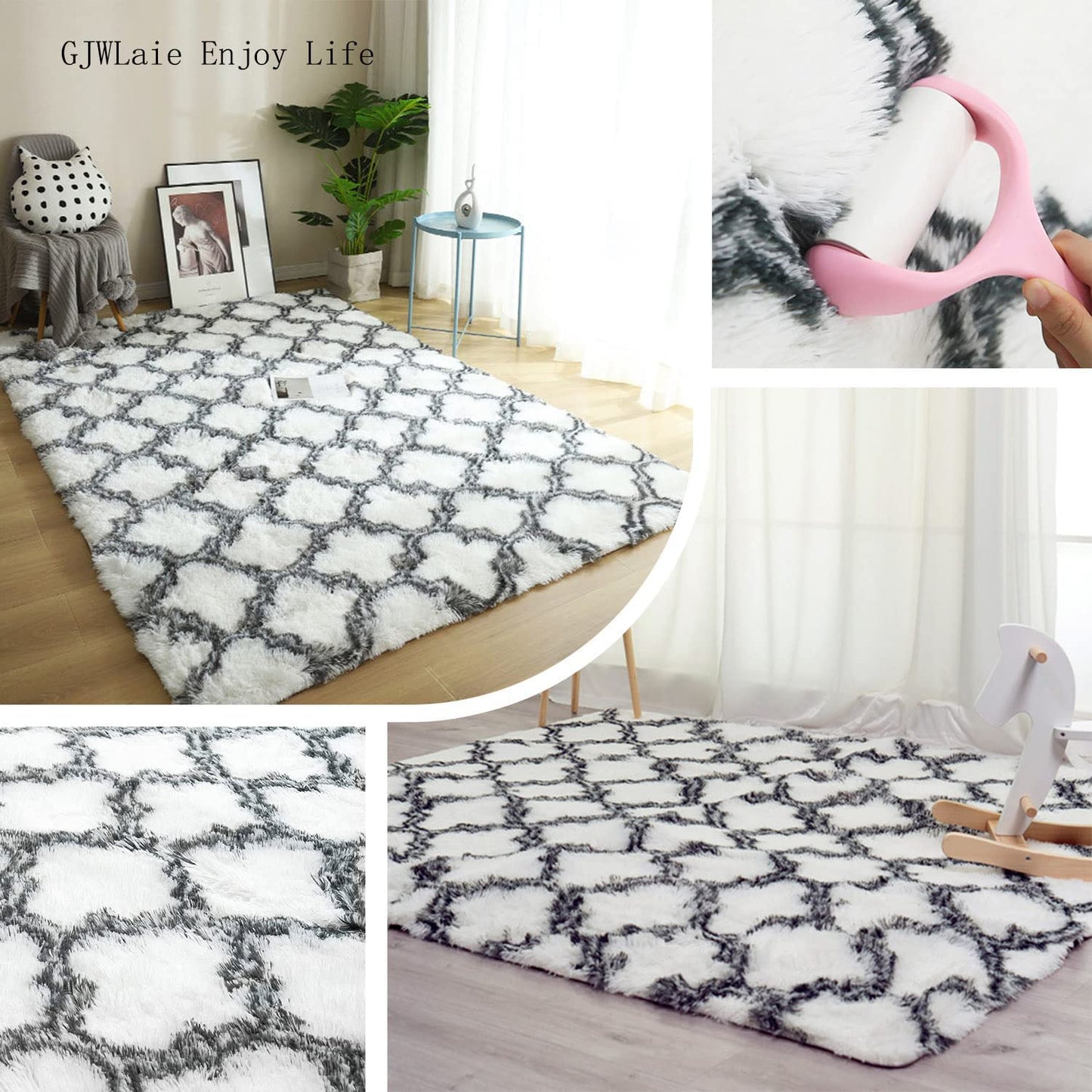 GJWLaie Rugs Living Room Grey Area Rugs for Bedroom Anti Silp Soft Shaggy Tie-Dye Plush Fluffy Living Room Rug Indoor Home Kidsroom Decor Carpet(Grey 120 * 160cm)