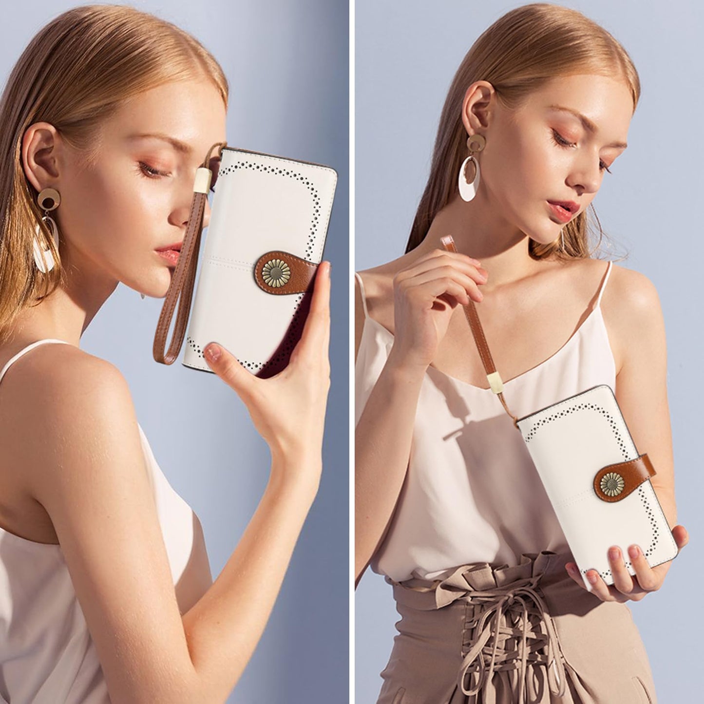 SENDEFN Genuine Leather Purses for Women, RFID Large Ladies Purse, Wallet for Women with Wrist Strap