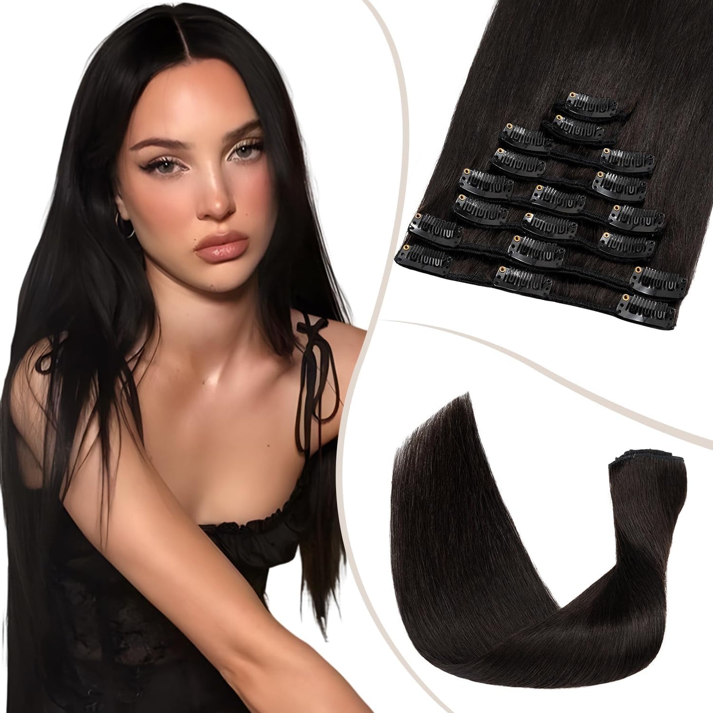 TESS Clip in Hair Extensions Real Human Hair Highlighted Remy Seamless 8 Pieces Straight Short for Women/Girls (#12P613 Golden Brown & Bleach Blonde, 10 Inch 50g)