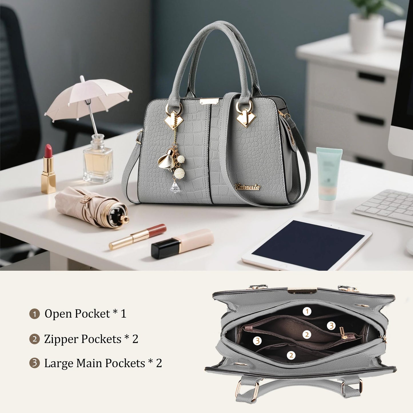 FORRICA Handbags for Women Elegant Pendant Ladies Shoulder Bags Top Handle Crossbody Bag PU Leather for Shopping Work Dating Black B