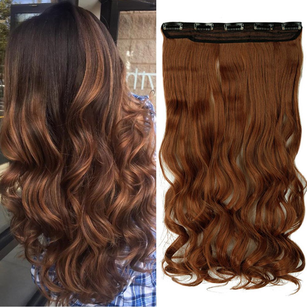 24 Inch One Piece Hair Extensions Clip In Curly Hairpieces Wavy 5 Clips - Dark Brown(60cm-120g)