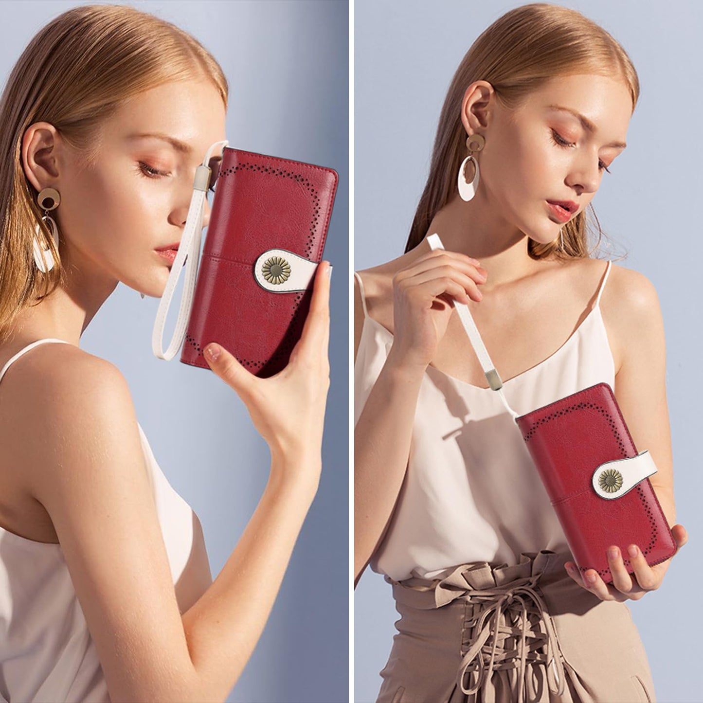 SENDEFN Genuine Leather Purses for Women, RFID Large Ladies Purse, Wallet for Women with Wrist Strap