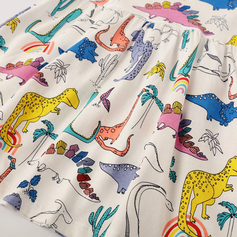 Smazero Baby Girl's Summer Dresses Short Sleeve Casual Dinosaur Horse Print Shirt Dress Little Kids Clothes Children Age 1-7 Years