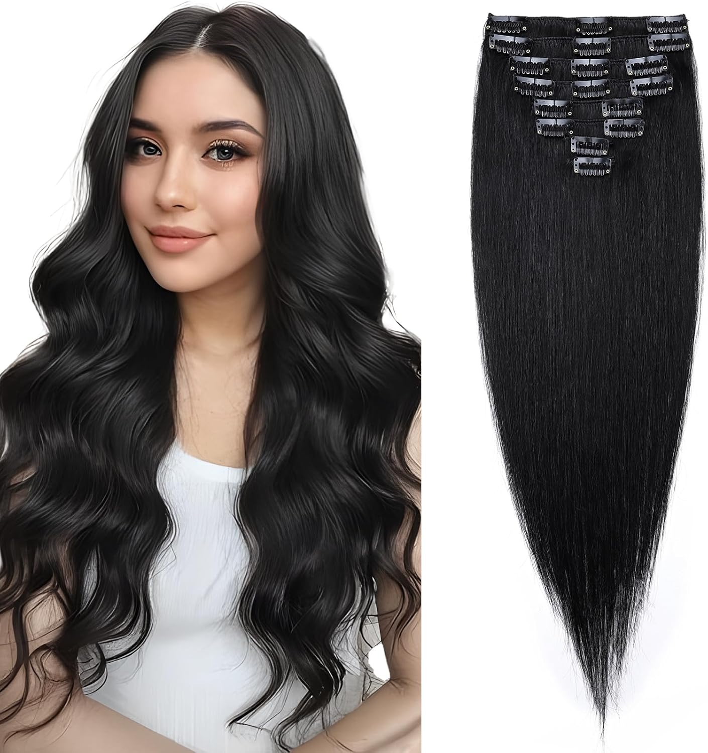 Elailite Clip in Hair Extensions Real Human Hair - 100% Remy Hair Straight 8 Pcs Thin Weft (#12/613 Golden Brown Mix Bleach Blonde, 10 Inch (50 g))