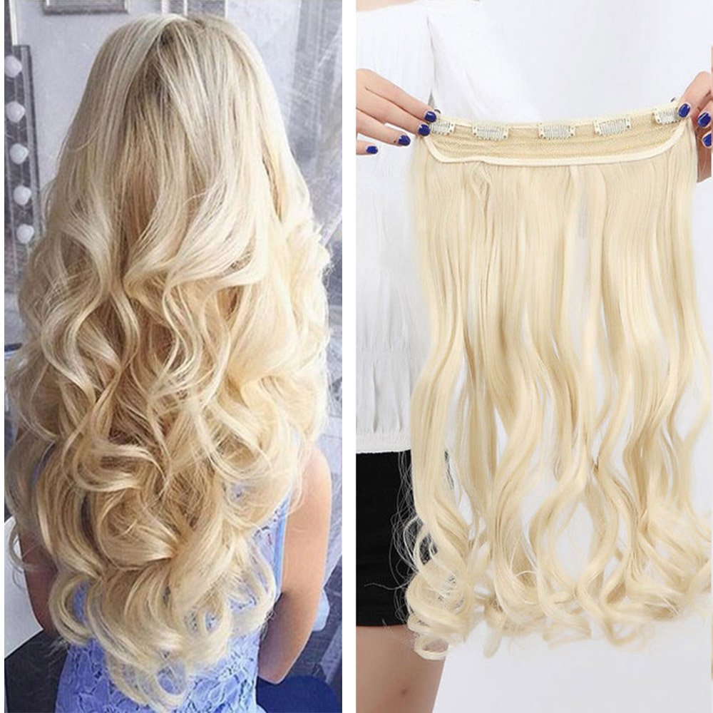 24 Inch One Piece Hair Extensions Clip In Curly Hairpieces Wavy 5 Clips - Dark Brown(60cm-120g)