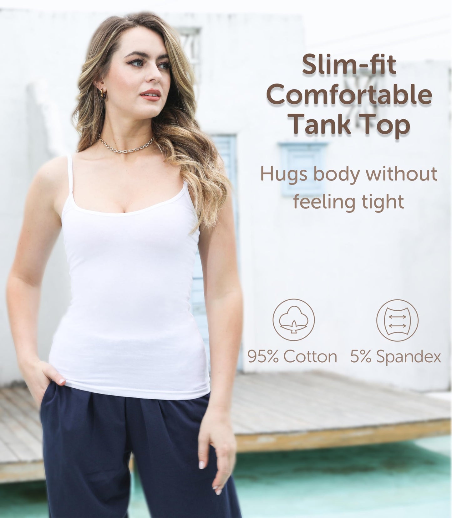 Comfneat Women's 4-Pack Slim-Fit Camisoles Adjustable Spaghetti Strap Cotton Top Undershirt