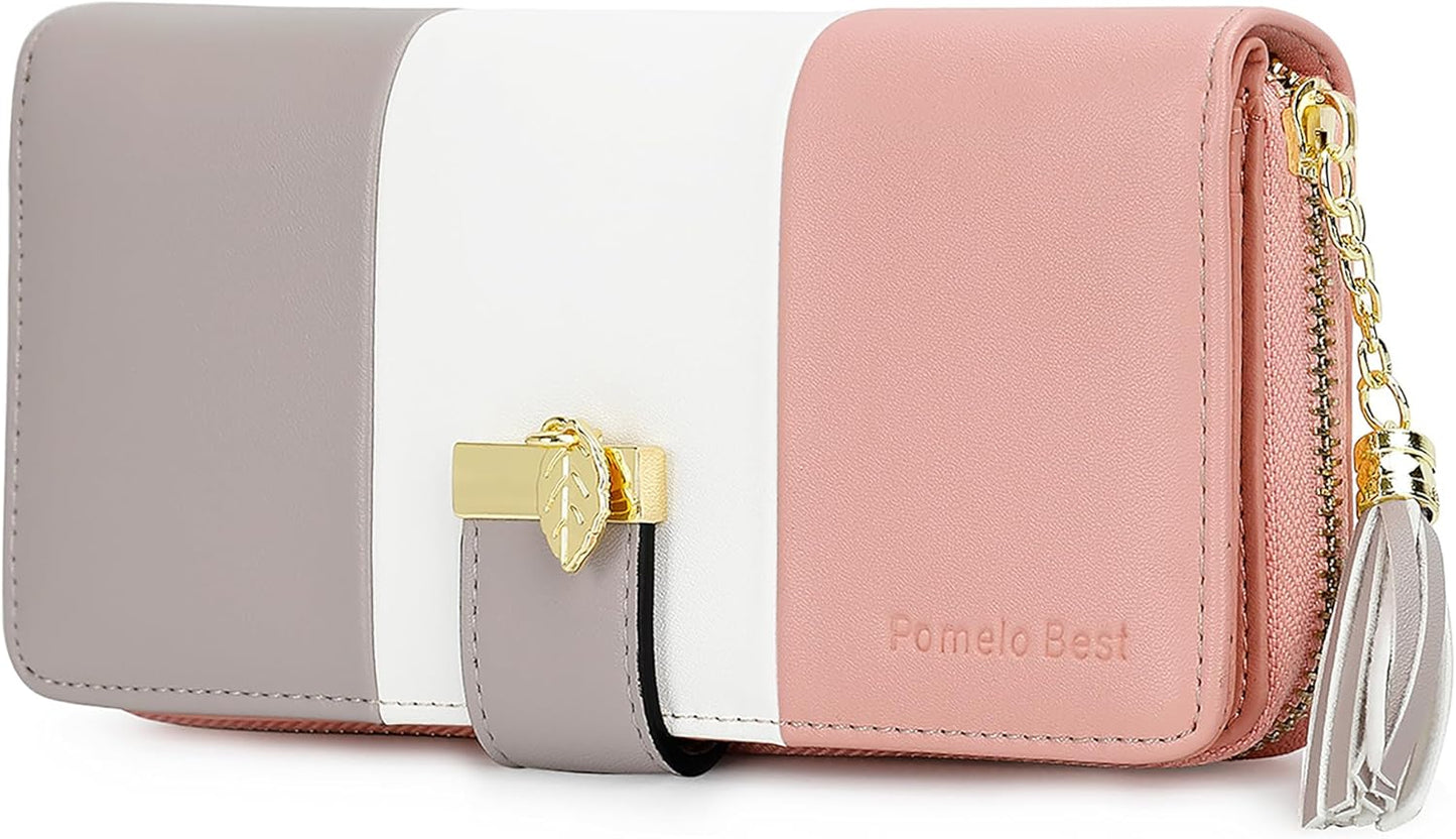 Pomelo Best Womens Wallet RFID Blocking Large Capacity Long Purse with Multiple Card Slots Zipper Phone Coin Pocket