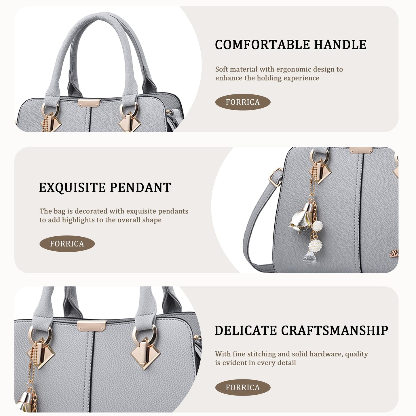 FORRICA Handbags for Women Elegant Pendant Ladies Shoulder Bags Top Handle Crossbody Bag PU Leather for Shopping Work Dating Black B