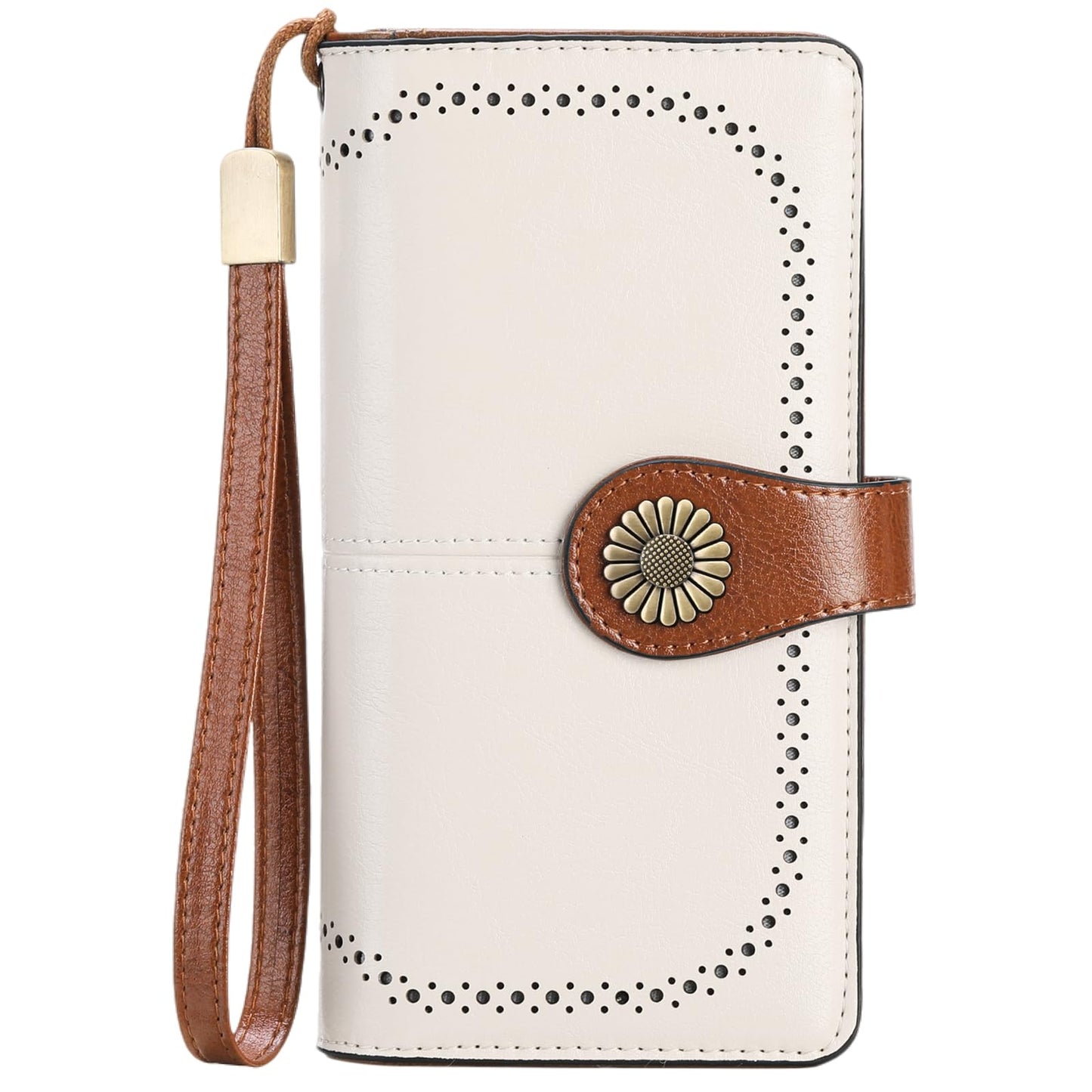 SENDEFN Genuine Leather Purses for Women, RFID Large Ladies Purse, Wallet for Women with Wrist Strap