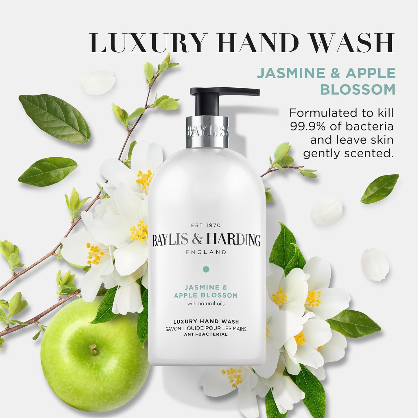 Baylis & Harding Jasmine and Apple Blossom Anti-Bacterial Hand Wash, 500 ml (Pack of 3) - Vegan Friendly