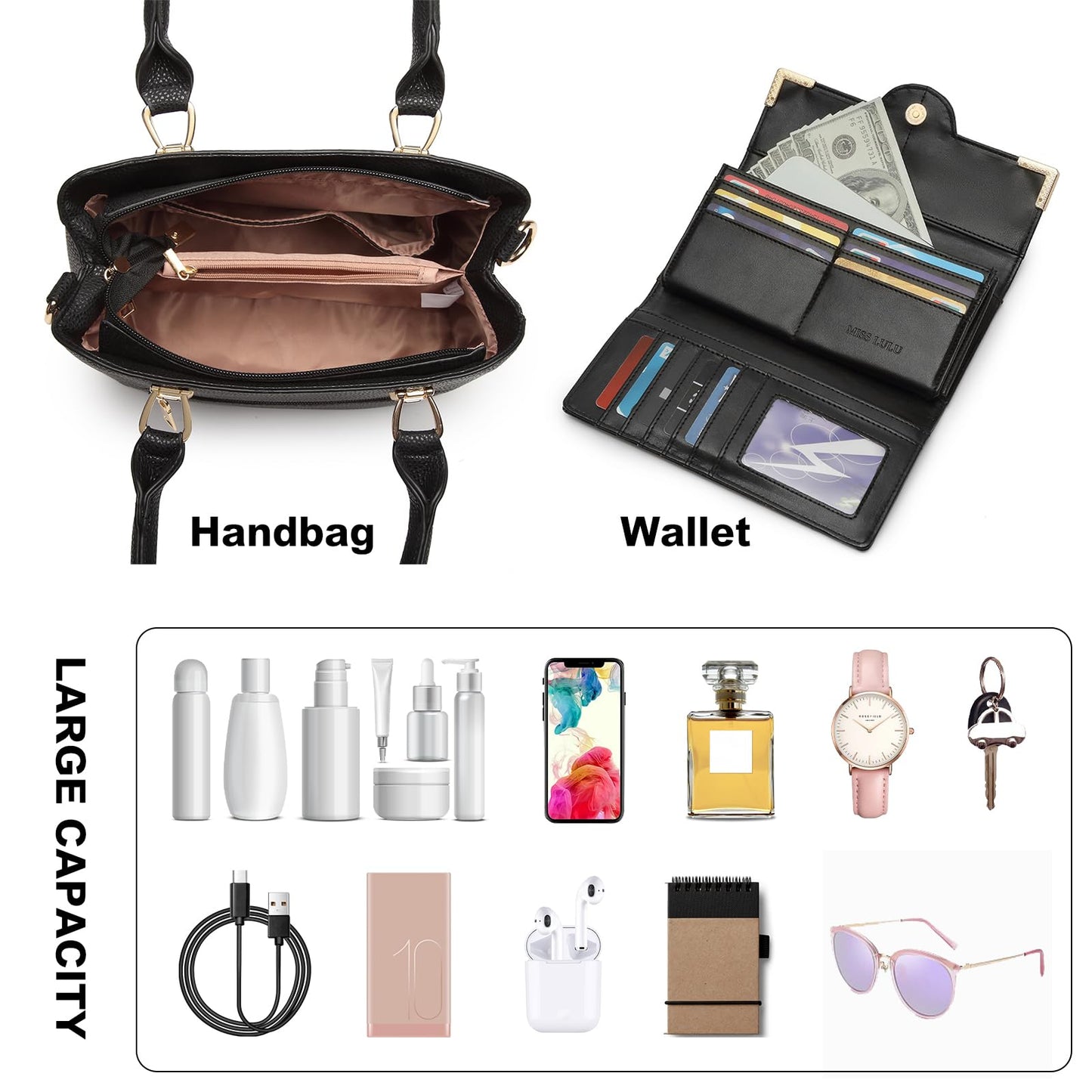 Miss Lulu Handbag for Women, Woven and Chevron Pattern, M Logo on The Front, Top Handle or Shoulder Bag