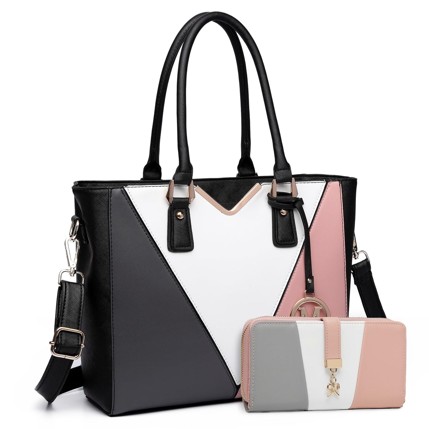 Miss Lulu Handbags for Women Look V-Shape Shoulder Handbag Lightweight Medium Tote Bag PU Leather