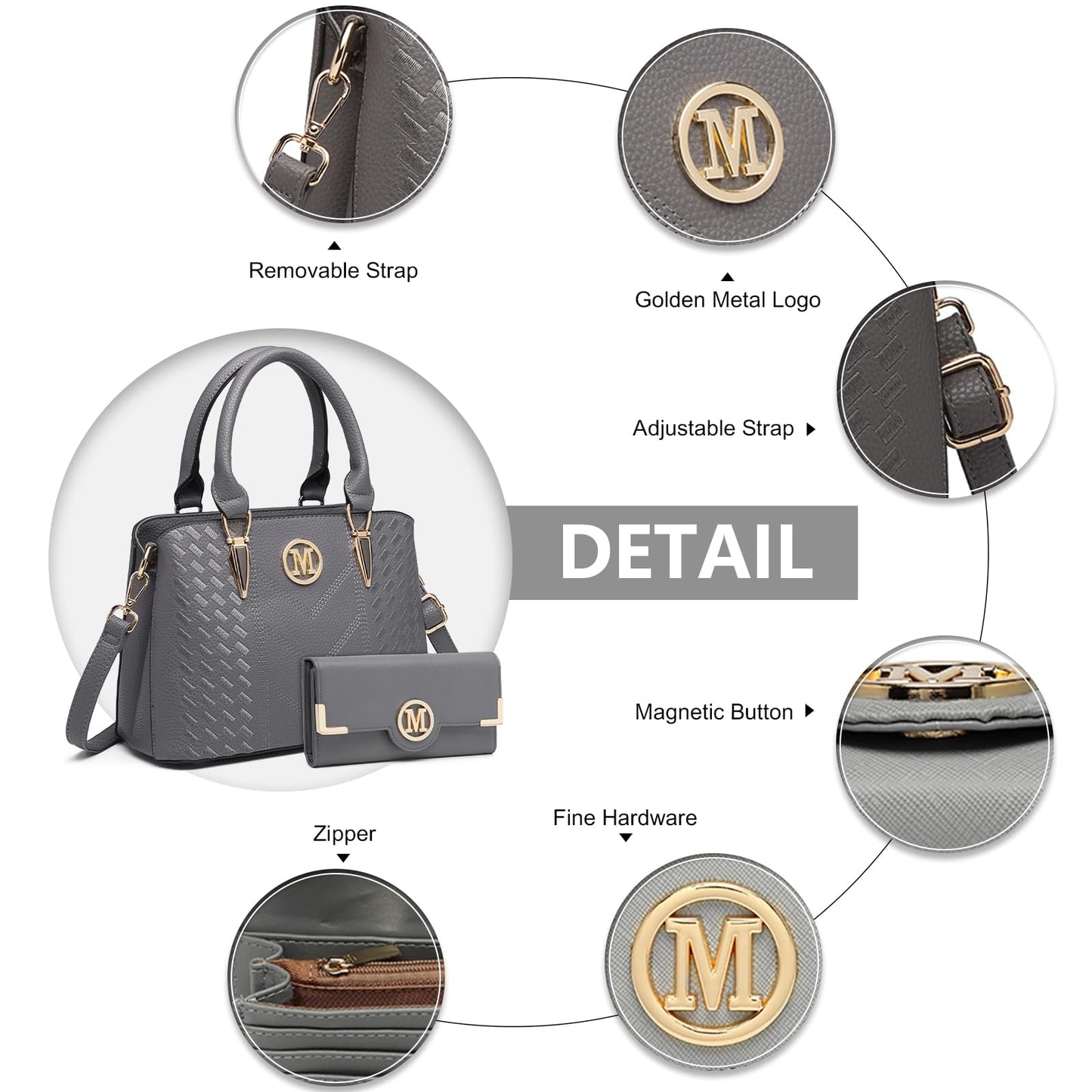 Miss Lulu Handbag for Women, Woven and Chevron Pattern, M Logo on The Front, Top Handle or Shoulder Bag