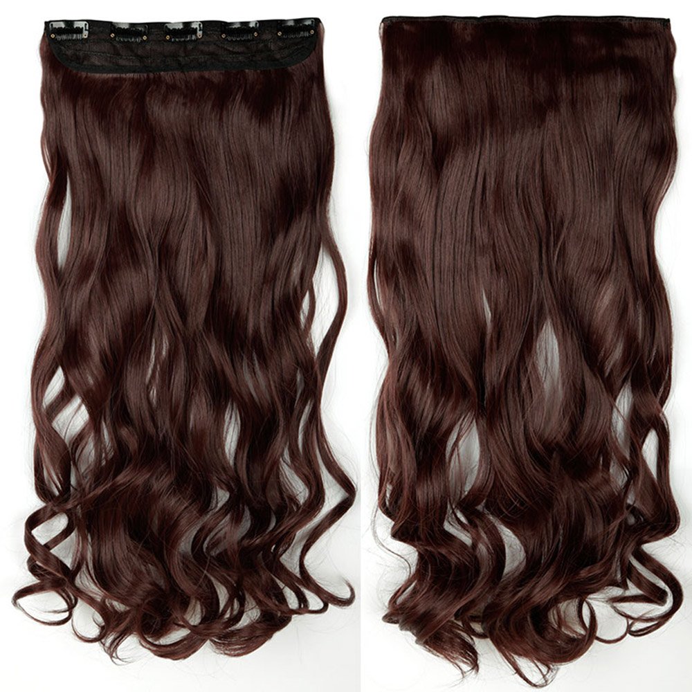 24 Inch One Piece Hair Extensions Clip In Curly Hairpieces Wavy 5 Clips - Dark Brown(60cm-120g)