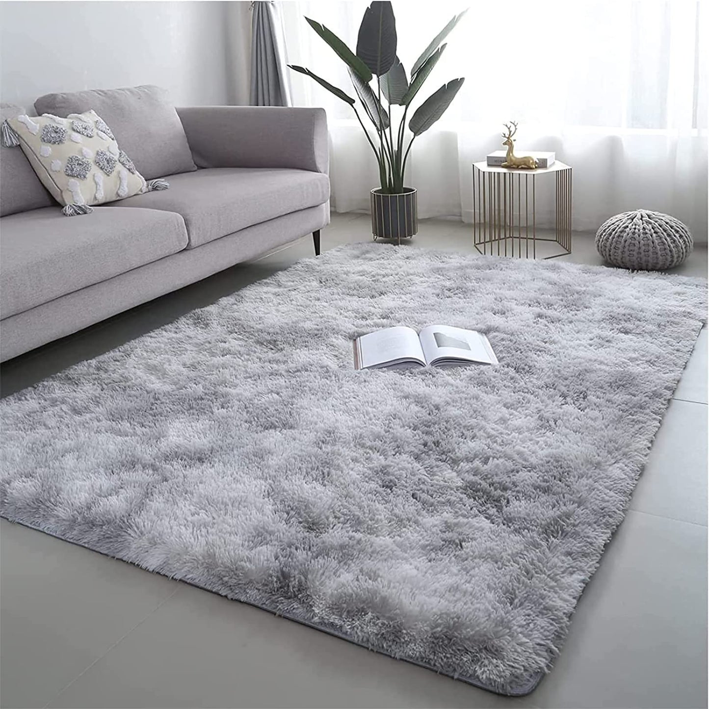 GJWLaie Rugs Living Room Grey Area Rugs for Bedroom Anti Silp Soft Shaggy Tie-Dye Plush Fluffy Living Room Rug Indoor Home Kidsroom Decor Carpet(Grey 120 * 160cm)