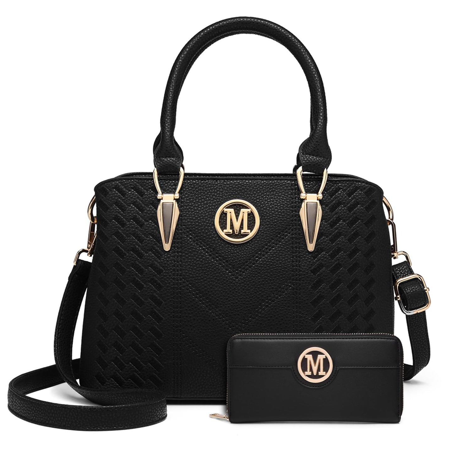 Miss Lulu Handbag for Women, Woven and Chevron Pattern, M Logo on The Front, Top Handle or Shoulder Bag