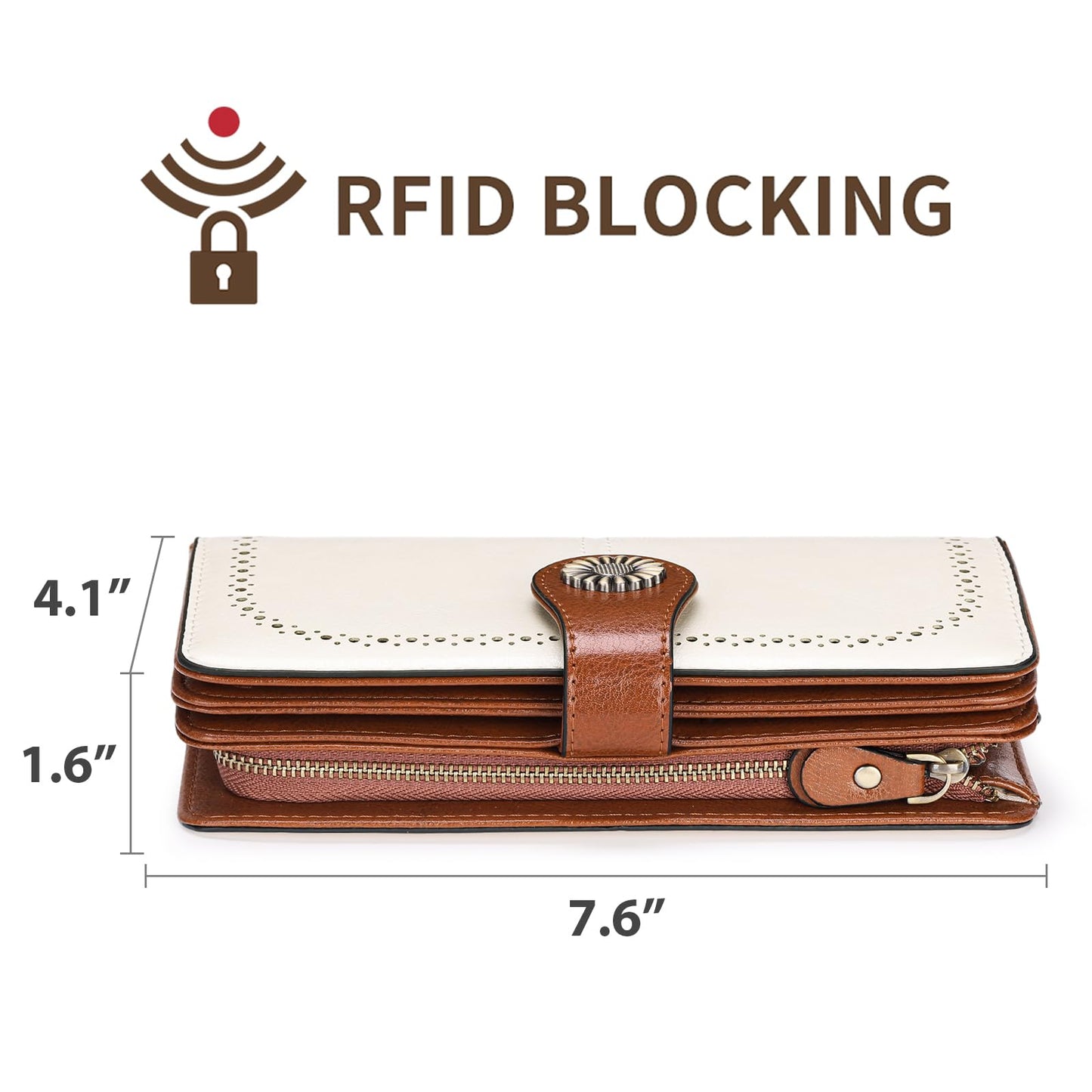 SENDEFN Genuine Leather Purses for Women, RFID Large Ladies Purse, Wallet for Women with Wrist Strap