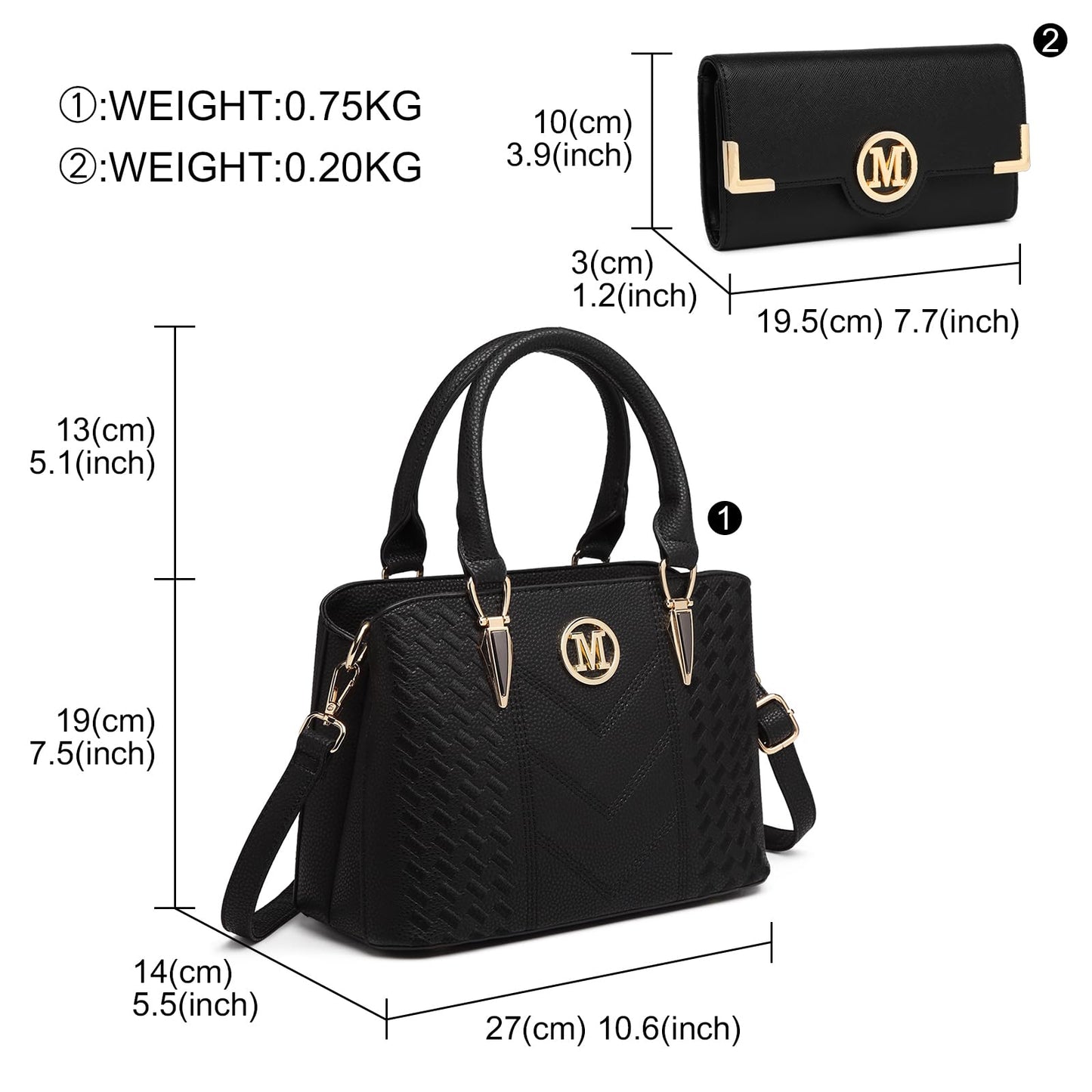 Miss Lulu Handbag for Women, Woven and Chevron Pattern, M Logo on The Front, Top Handle or Shoulder Bag