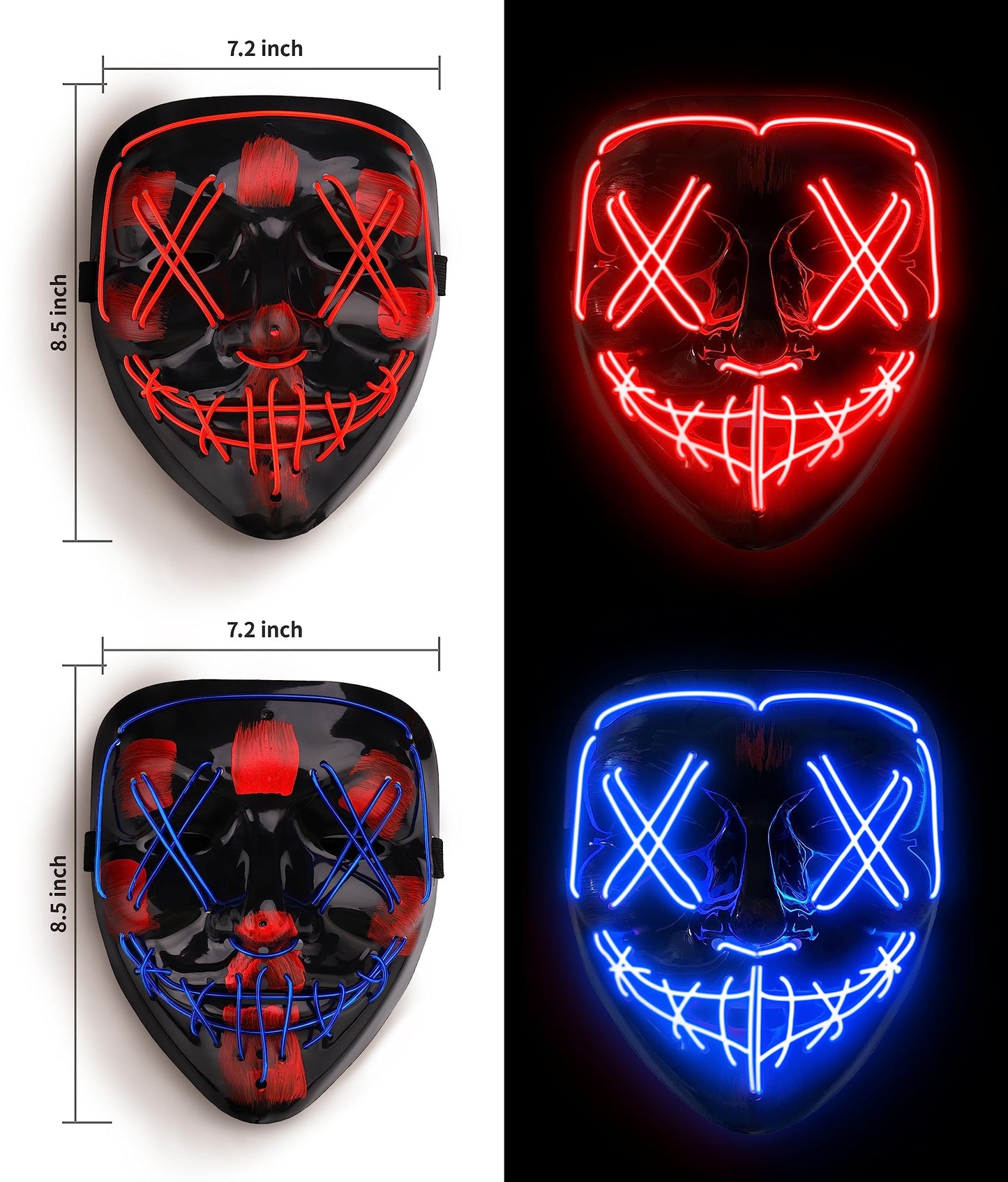 AnanBros Scary LED Halloween Mask, Light up Mask Cosplay, LED Rave Face Mask Costume 3 Lighting Modes, Halloween Face Masks for Men Women Kids
