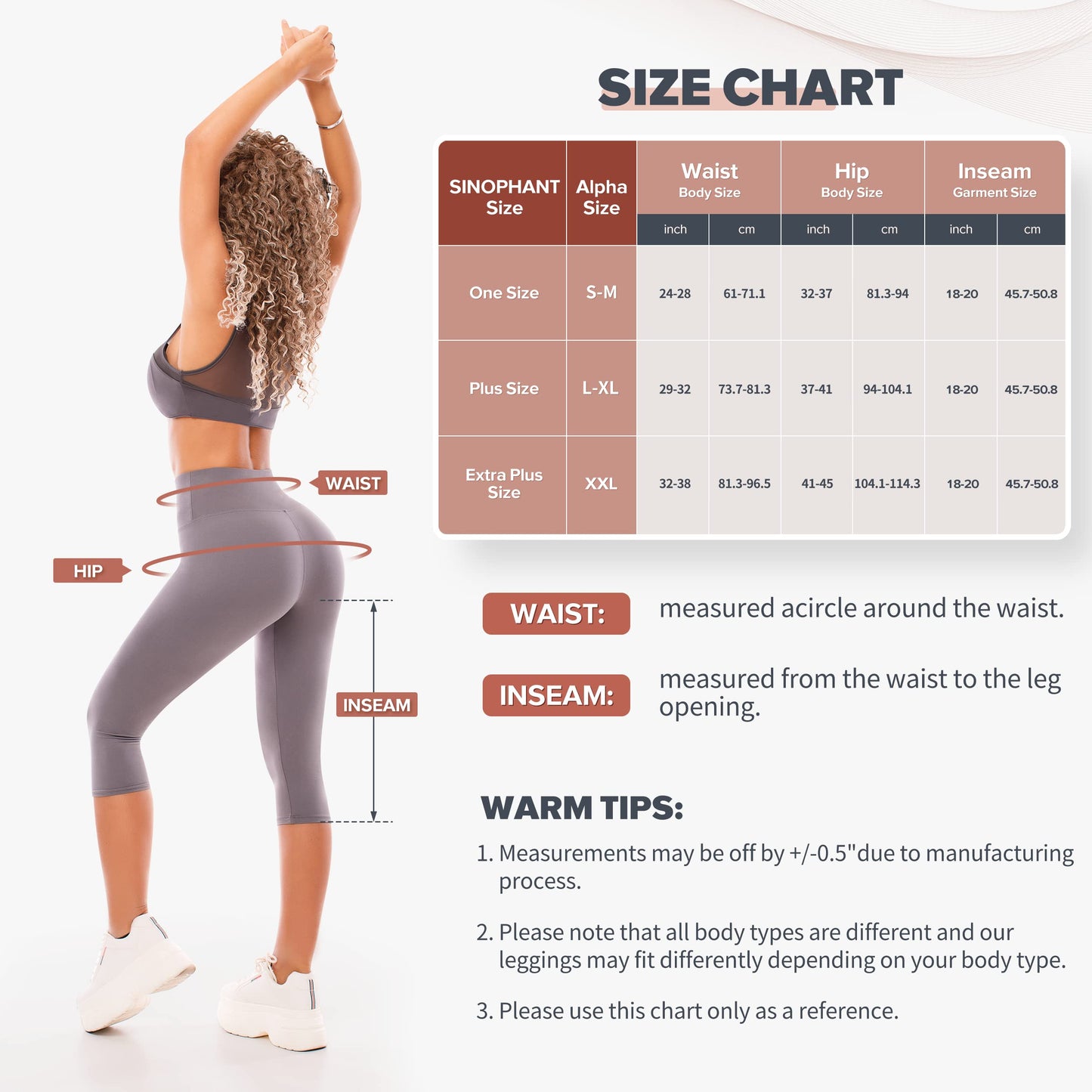 SINOPHANT High Waisted Capri 3/4 Length Leggings for Women, Buttery Soft Elastic Opaque Tummy Control Leggings, Cropped Trousers for Workout Gym Yoga