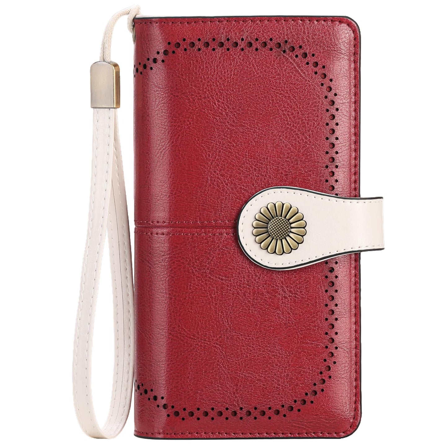 SENDEFN Genuine Leather Purses for Women, RFID Large Ladies Purse, Wallet for Women with Wrist Strap