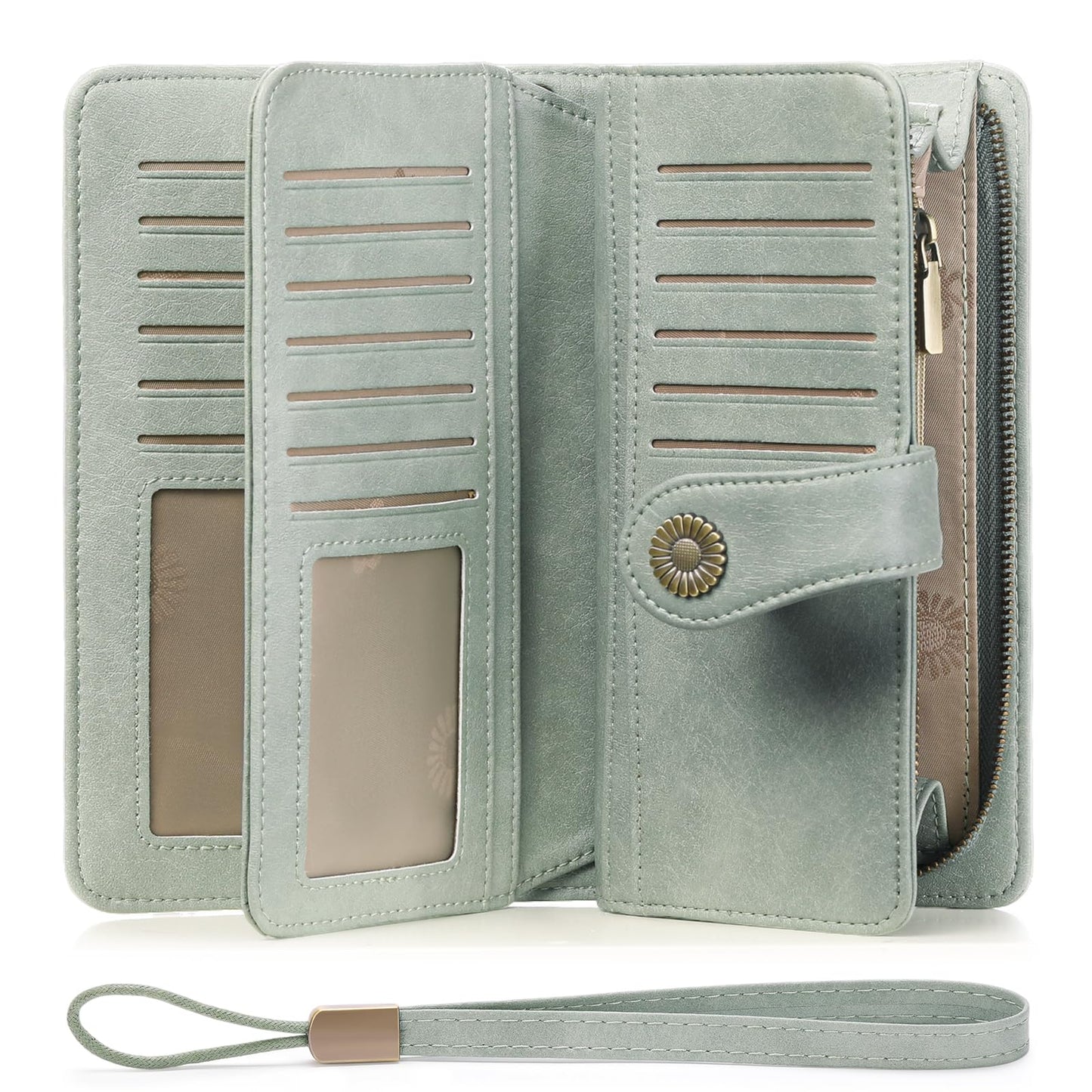 SENDEFN Genuine Leather Purses for Women, RFID Large Ladies Purse, Wallet for Women with Wrist Strap