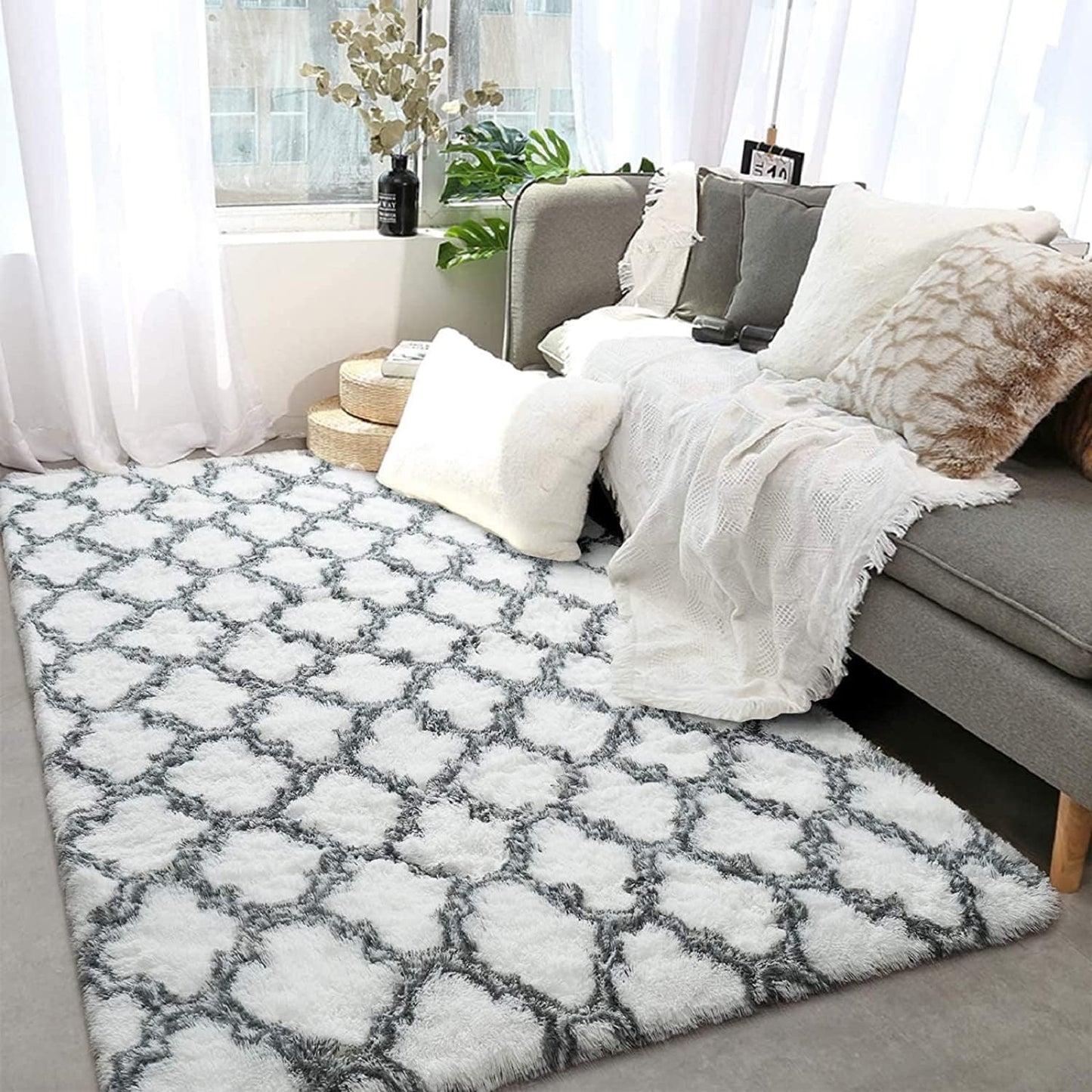 GJWLaie Rugs Living Room Grey Area Rugs for Bedroom Anti Silp Soft Shaggy Tie-Dye Plush Fluffy Living Room Rug Indoor Home Kidsroom Decor Carpet(Grey 120 * 160cm)