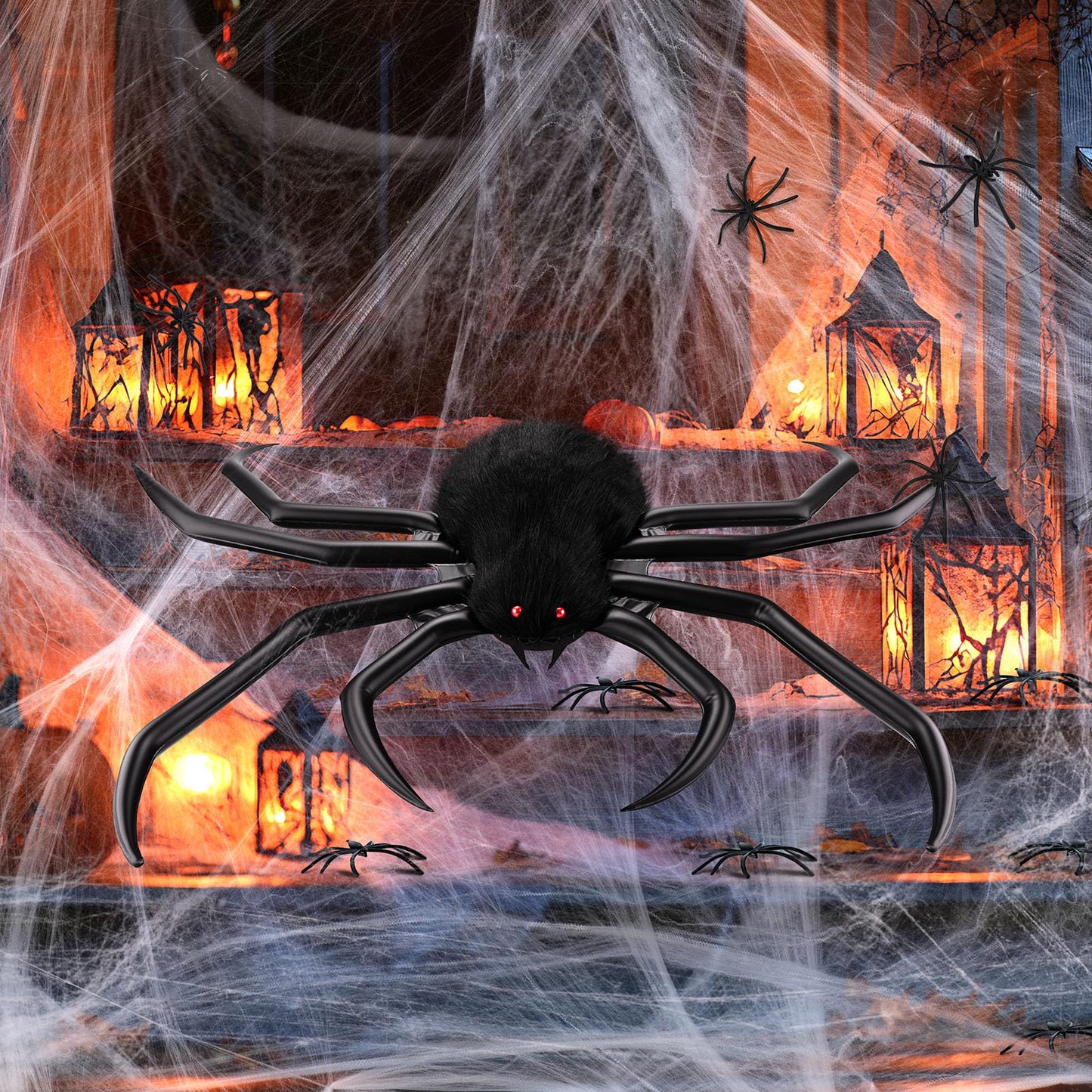 benpen Halloween Decorations Outdoor Gaint Spider:50'' Halloween Spiders Decor+10pcs Scary Hairy Fake Spiders+60g Cobweb Props for Indoor Outdoor Scary Haunted House Theme Party Yard