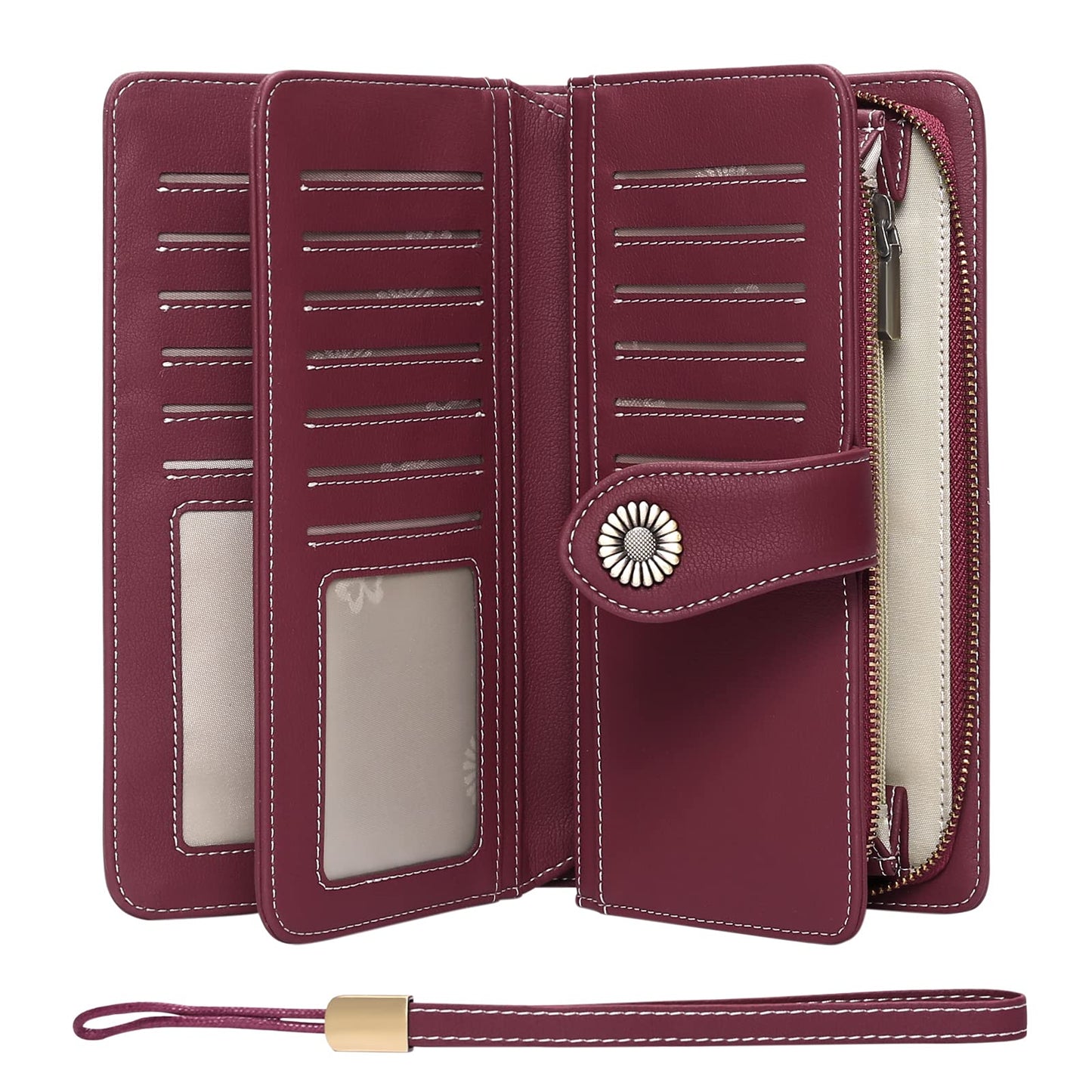 SENDEFN Genuine Leather Purses for Women, RFID Large Ladies Purse, Wallet for Women with Wrist Strap