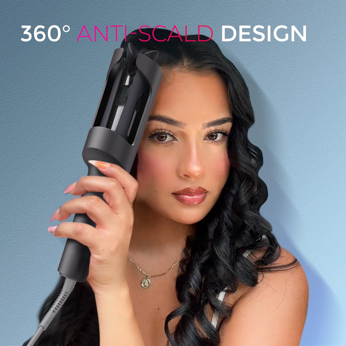TYMO CURLPRO Automatic Rotating Curling Iron - Beach Waves Curling Wand, Portable Hair Curler, 500 Million Ionic, Dual Voltage & Lightweight for Travel, Ceramic Coating, Metallic Gray 1.25 inch