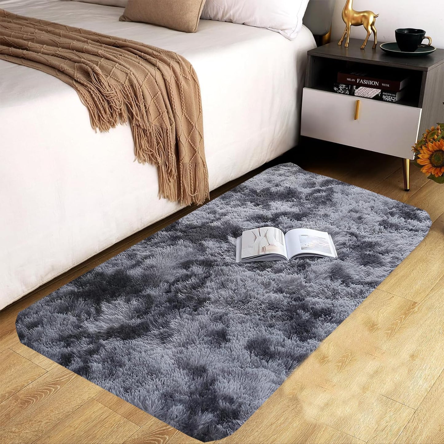 GJWLaie Rugs Living Room Grey Area Rugs for Bedroom Anti Silp Soft Shaggy Tie-Dye Plush Fluffy Living Room Rug Indoor Home Kidsroom Decor Carpet(Grey 120 * 160cm)