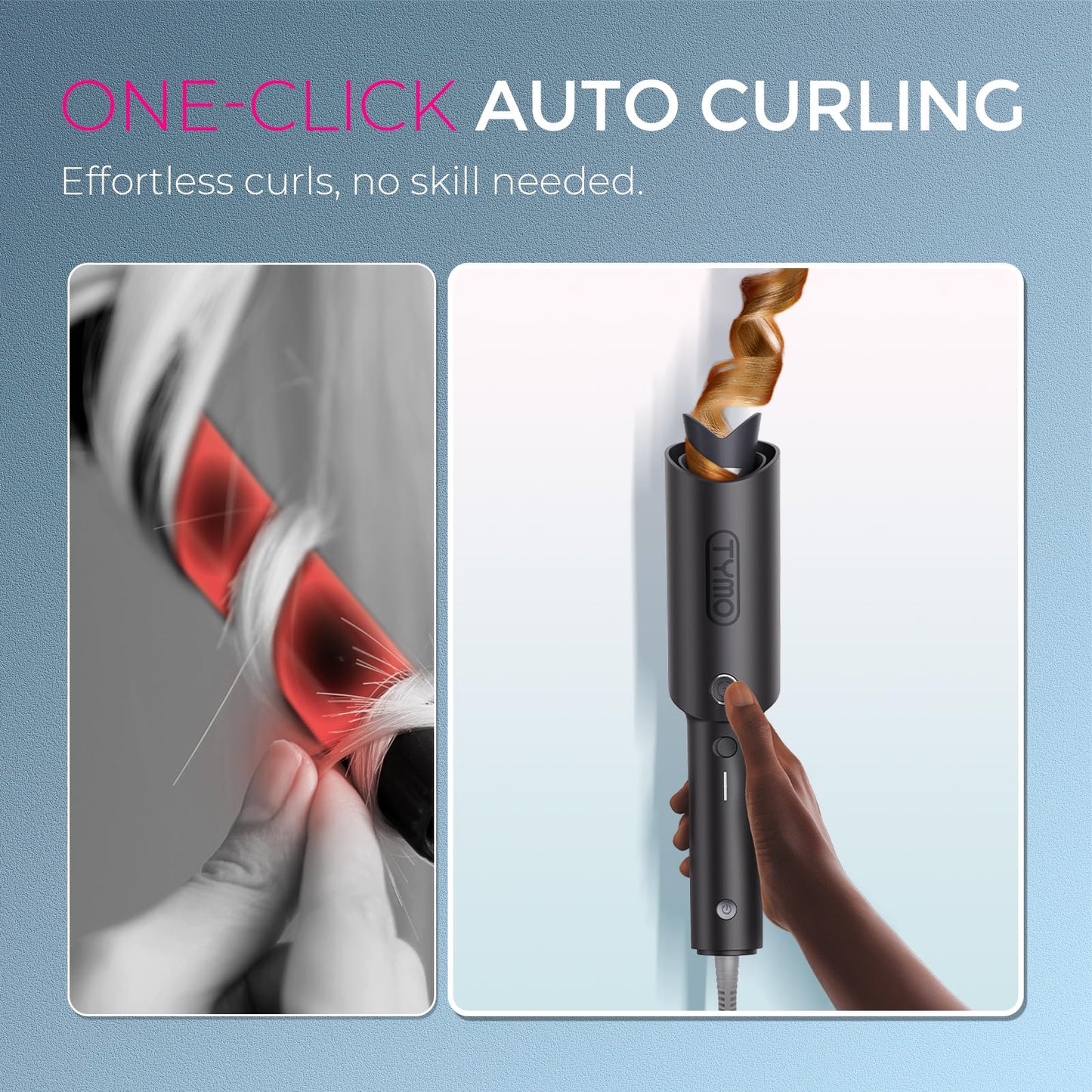 TYMO CURLPRO Automatic Rotating Curling Iron - Beach Waves Curling Wand, Portable Hair Curler, 500 Million Ionic, Dual Voltage & Lightweight for Travel, Ceramic Coating, Metallic Gray 1.25 inch