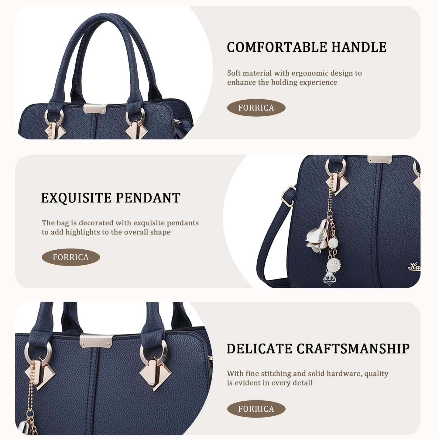 FORRICA Handbags for Women Elegant Pendant Ladies Shoulder Bags Top Handle Crossbody Bag PU Leather for Shopping Work Dating Black B